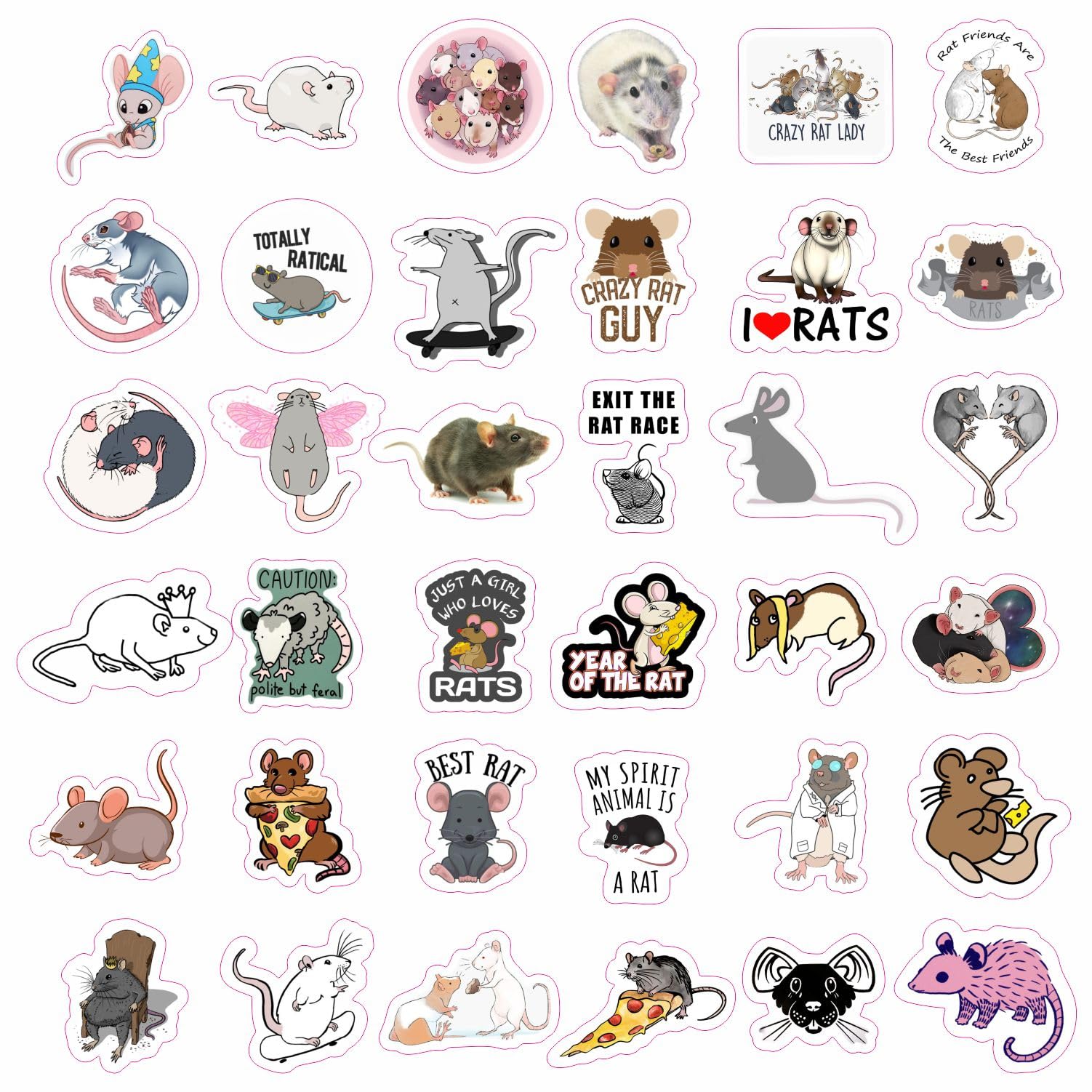 Rat Stickers For Water Bottle And Laptop   Rat Party Favors & Decorations, Waterproof Vinyl Decals, Cute Animal And Pet Stickers