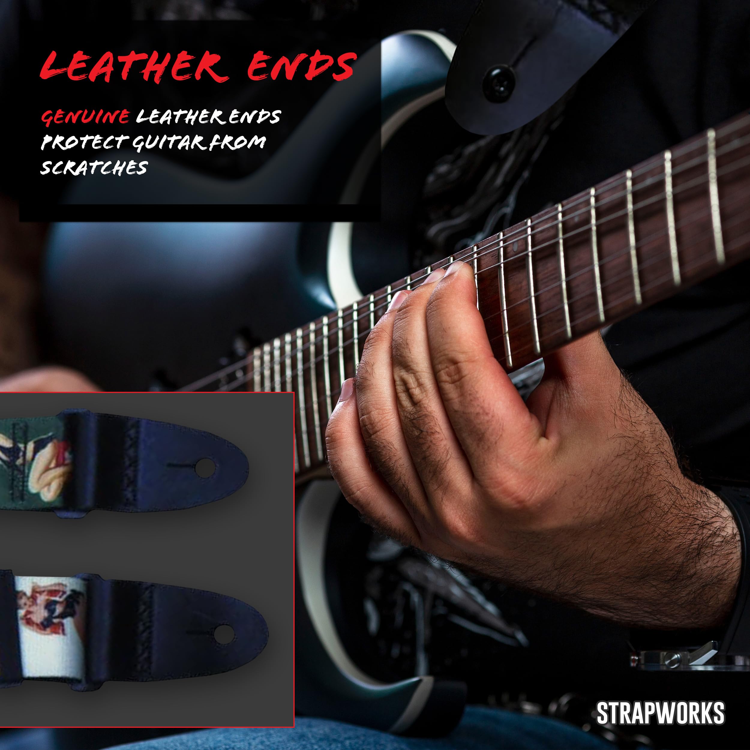 Killer Q Guitar Strap   Stylish Straps For Electric And Acoustic Guitars With Leather Tabs, 2 Inches X 5 Feet, Pin Up Girls