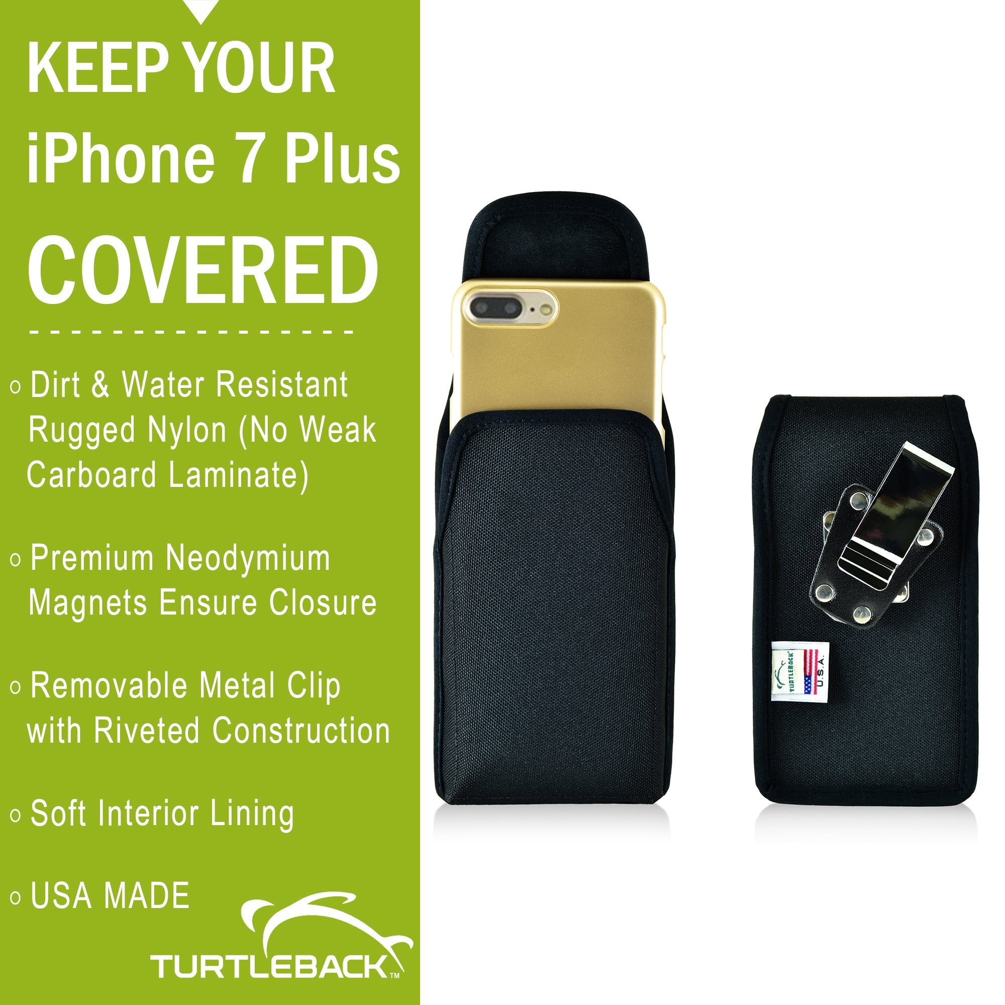 Turtleback Belt Clip Case For Iphone 8 Plus, Iphone 7 Plus Black Vertical Holster Nylon Pouch With Heavy Duty Rotating Belt Clip