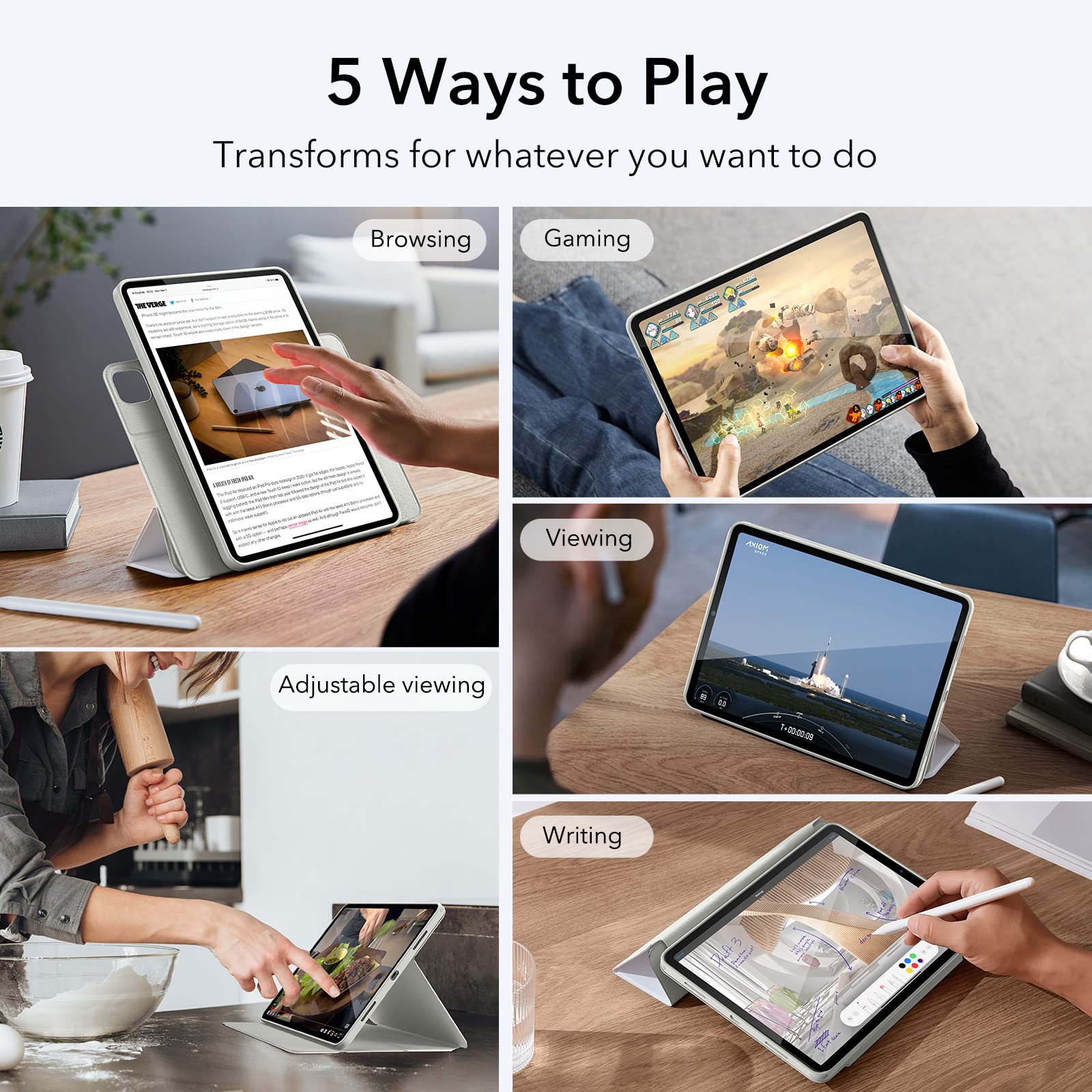 Esr For Ipad Pro 11 Inch Case (2022/2021/2020/2018, 4Th/3Rd/2Nd/1St Generation) With Pencil Holder, Removable Magnetic Cover, Vertical Stand, Rebound 360 Series, Brilliant White