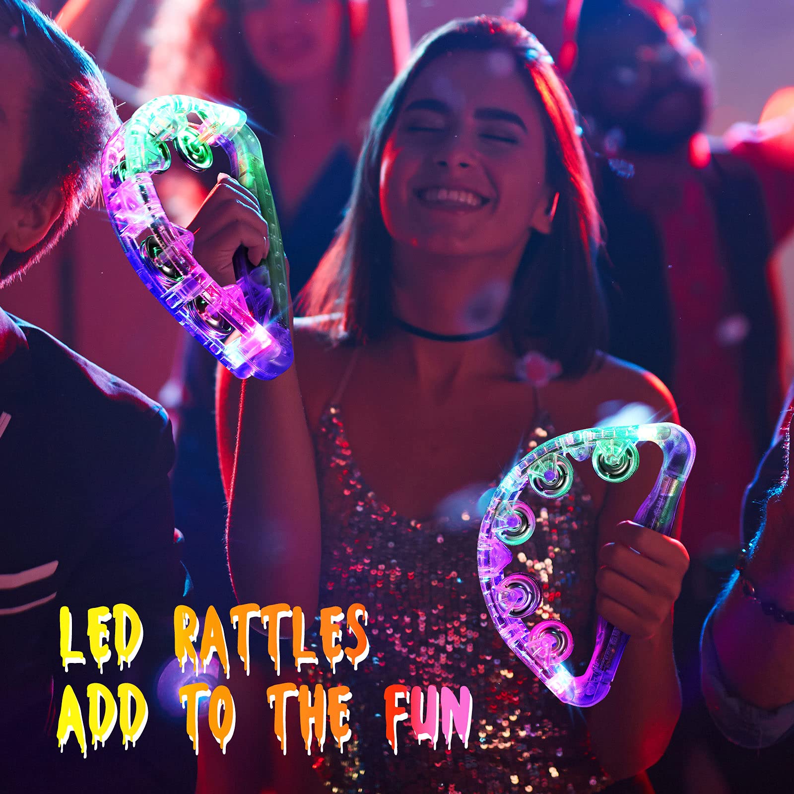 Sumind 6 Pieces Led Tambourine Light Up 8.6 X 5.3 Inch Tambourine Musical Flashing Tambourine Handheld Glow Tambourine Percussio