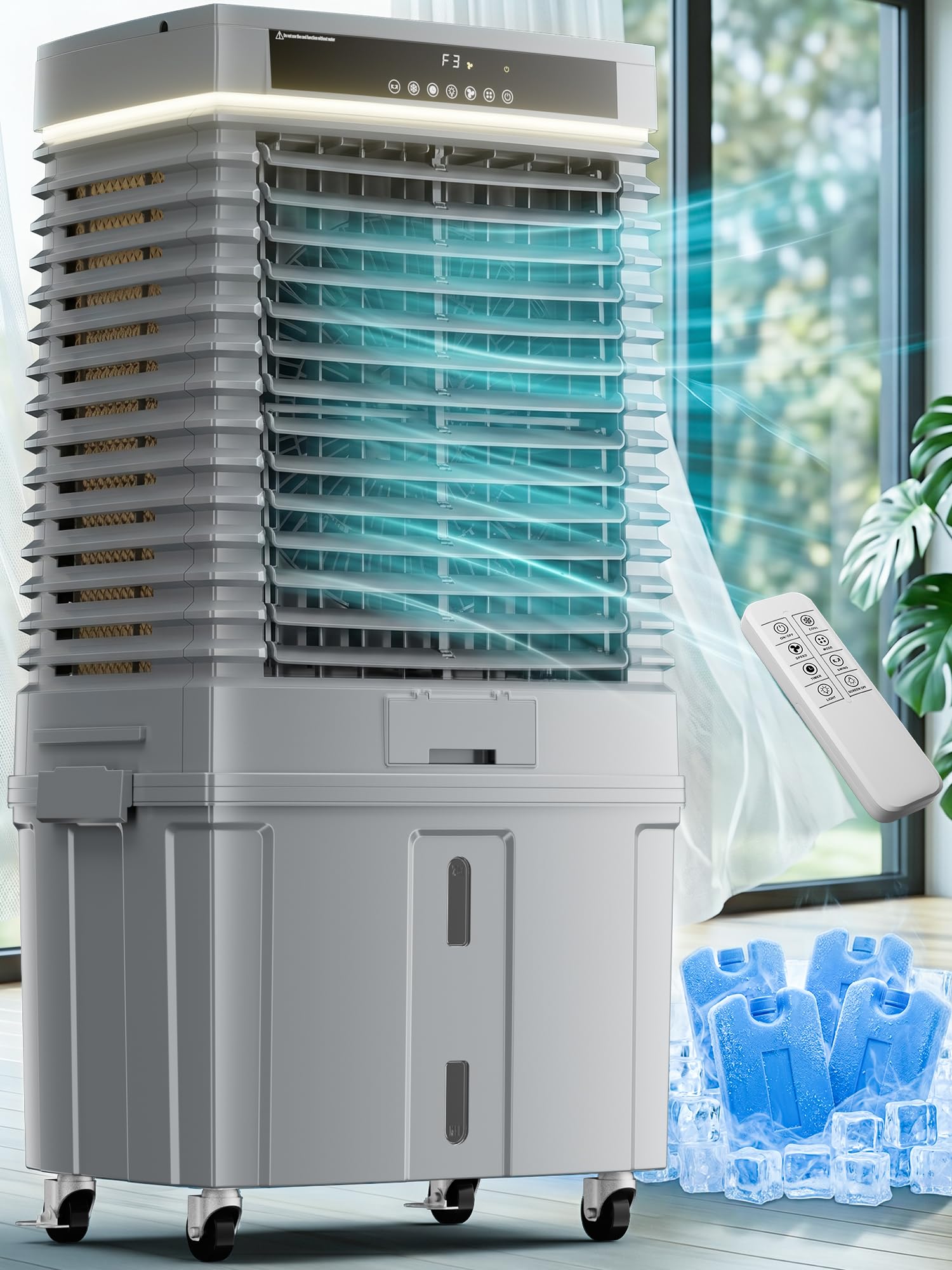 Uthfy 2000CFM Swamp Cooler for Large Room, 37   Evaporative Air Cooler with 8.5Gal Detachable Water Tank, 12H Timer, Ambient Lig