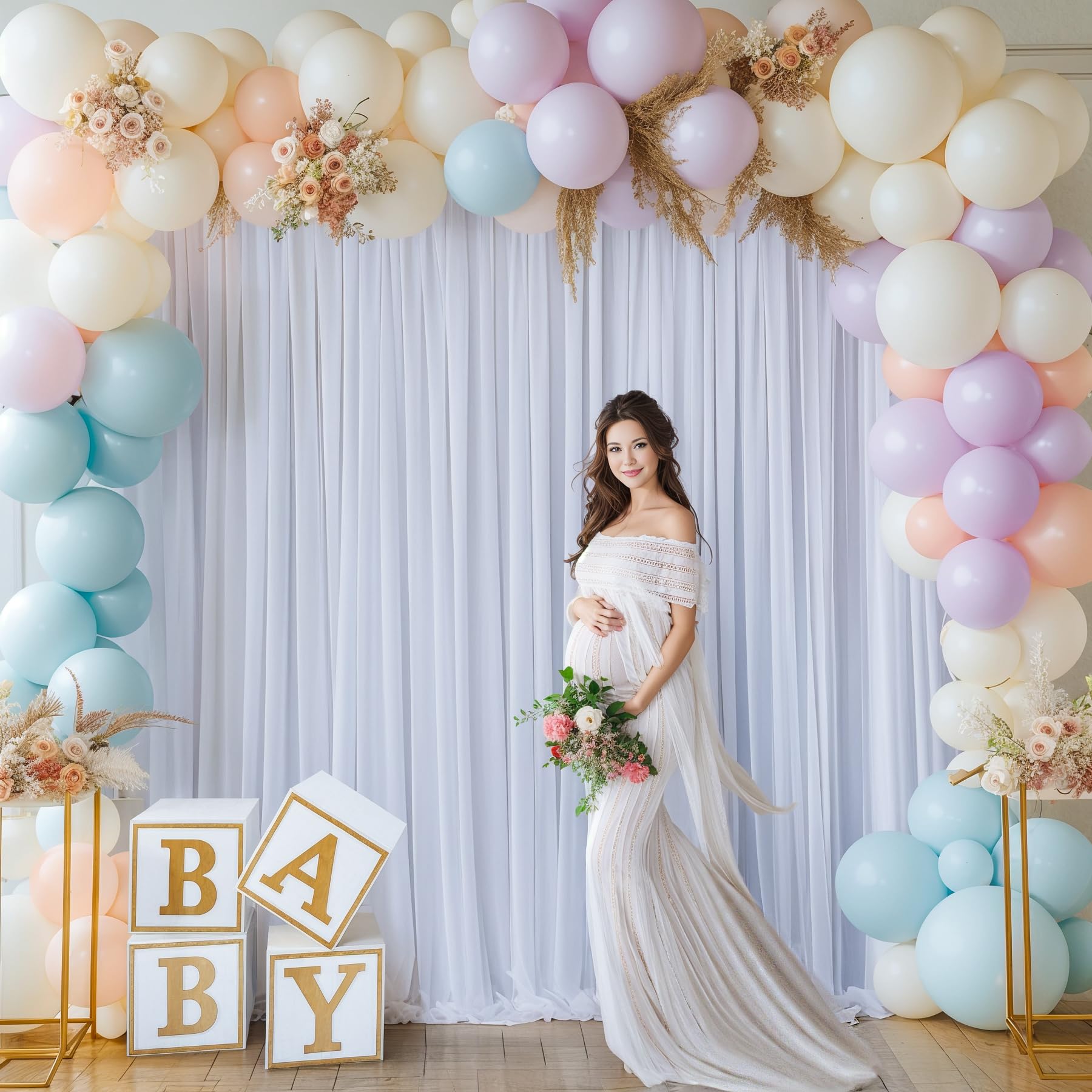 White Backdrop Curtains For Wedding Parties, Soft Fabric Drapes Wedding White Curtain Backdrop For Birthday Party Decorations Ba