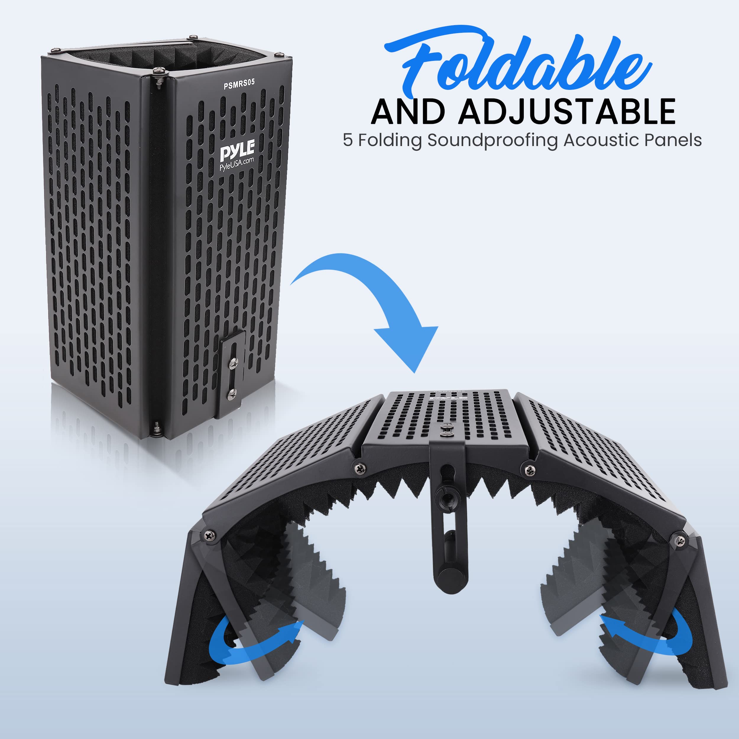 Pyle Studio Microphone Sound Isolation   Enhance Vocals & Singing With 5 Folding Acoustic Panels, Adjustable Depth & Removable S