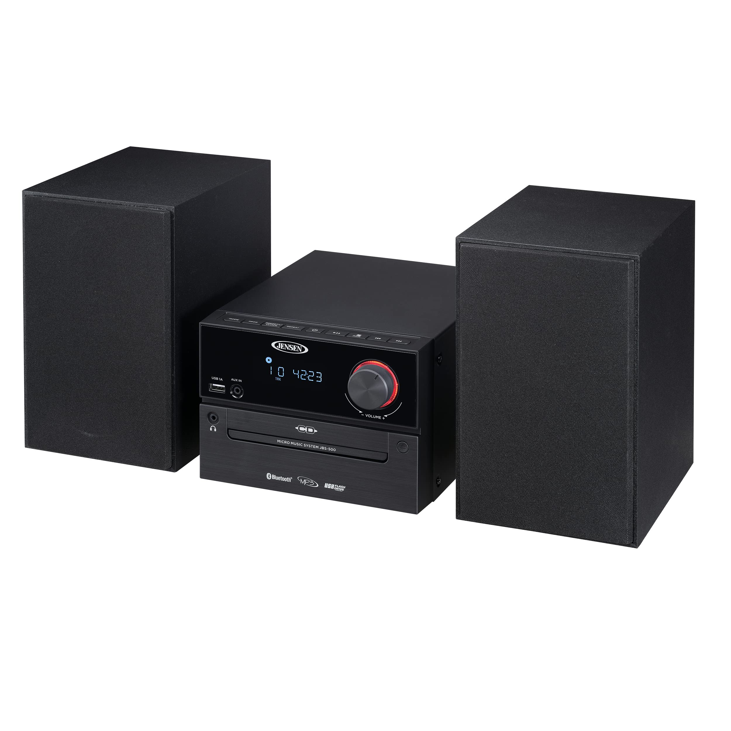 Jensen Professional Jbs 500 Modern Bluetooth Wireless Stereo Music System Home Cd Player, Mp3 Usb, Audio In, Headphone Jack, Fm