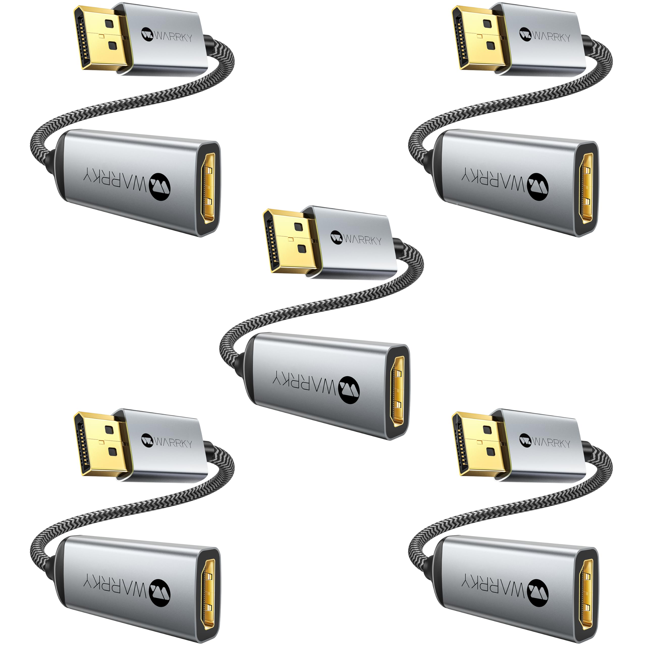 Warrky 4K Displayport To Hdmi Adapter 5 Pack,[Metal Case, Gold Plated Pins] Uni Directional Display Port (Dp) To Hdmi Monitor Co