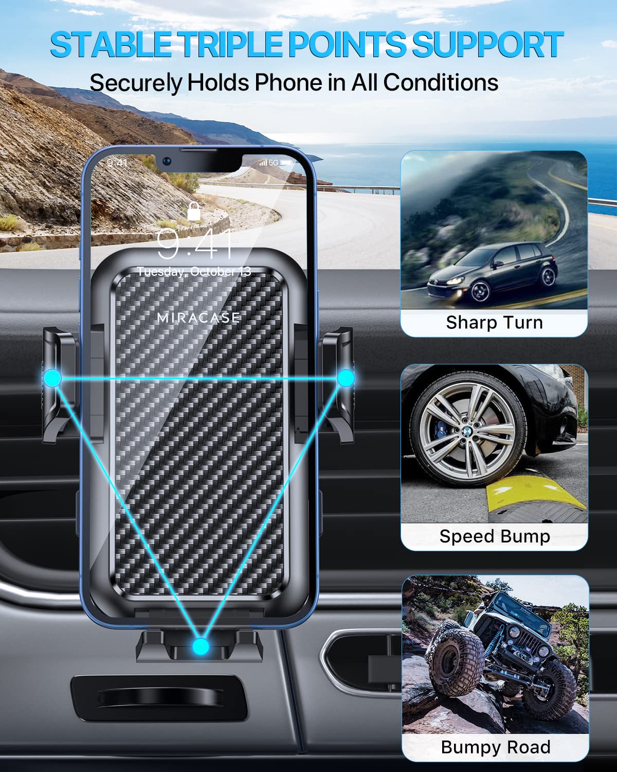 Miracase 2025 Upgrade Universal Car Phone Holder Mount For Air Vent, Sturdy And Thick Case Friendly Hands-Free Mount For Iphone,