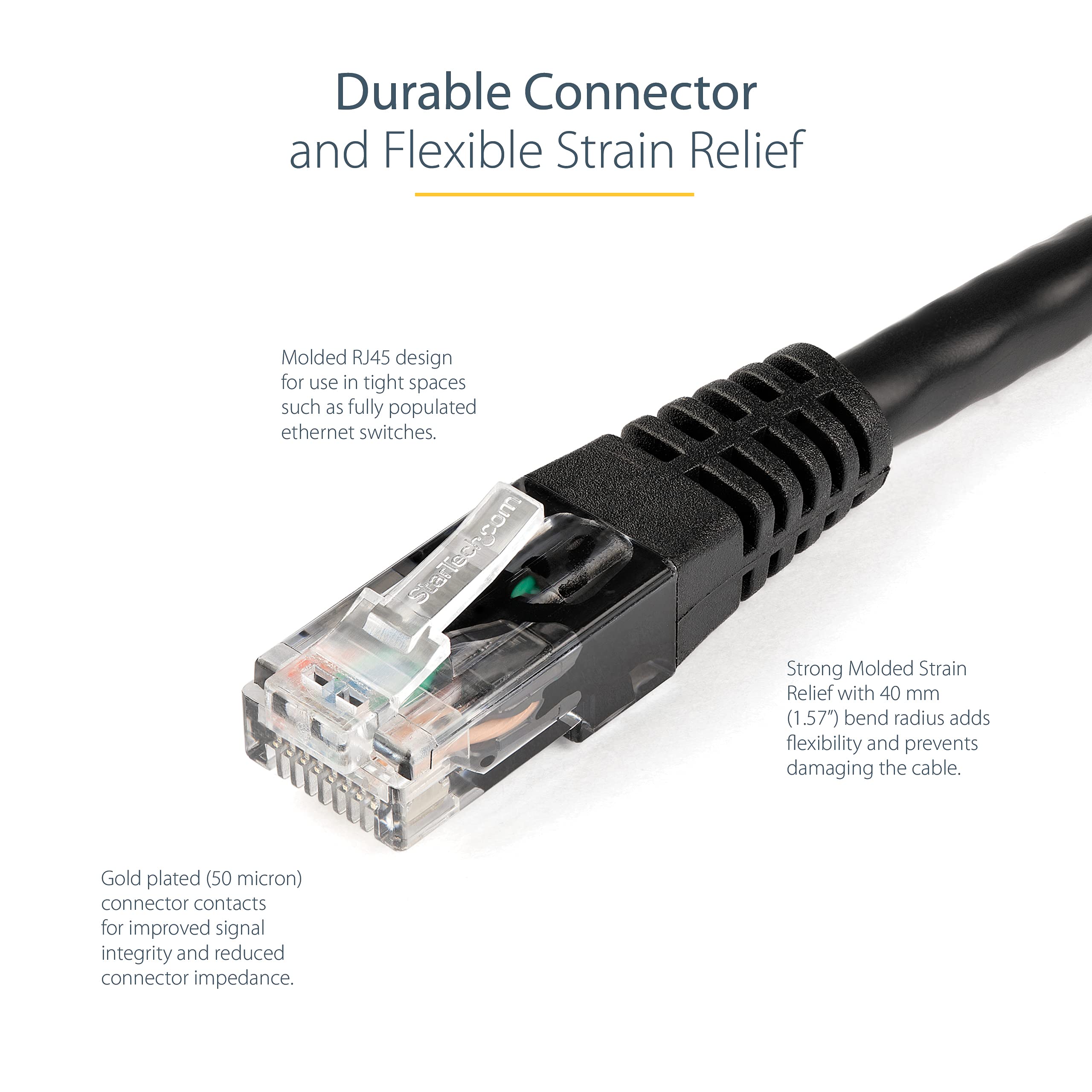 Startech.Com 1Ft Cat6 Ethernet Cable   Black Cat 6 Gigabit Ethernet Wire  650Mhz 100W Poe++ Rj45 Utp Molded Category 6 Network/P