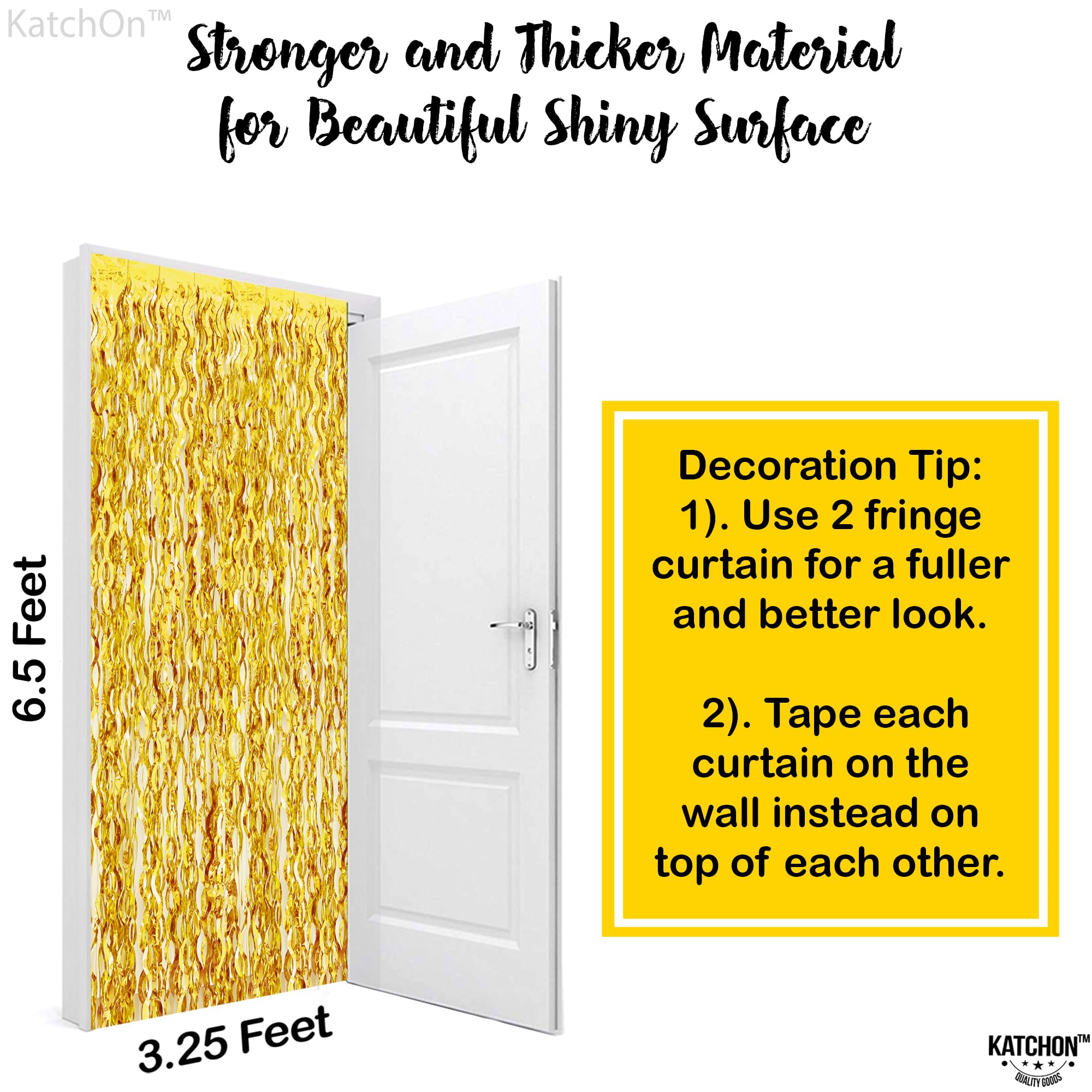 Katchon, Large Wave Gold Backdrop Curtain   3.2X6.5 Feet, Pack Of 2 | Gold Streamers For Happy New Year Backdrop | Gold Fringe B