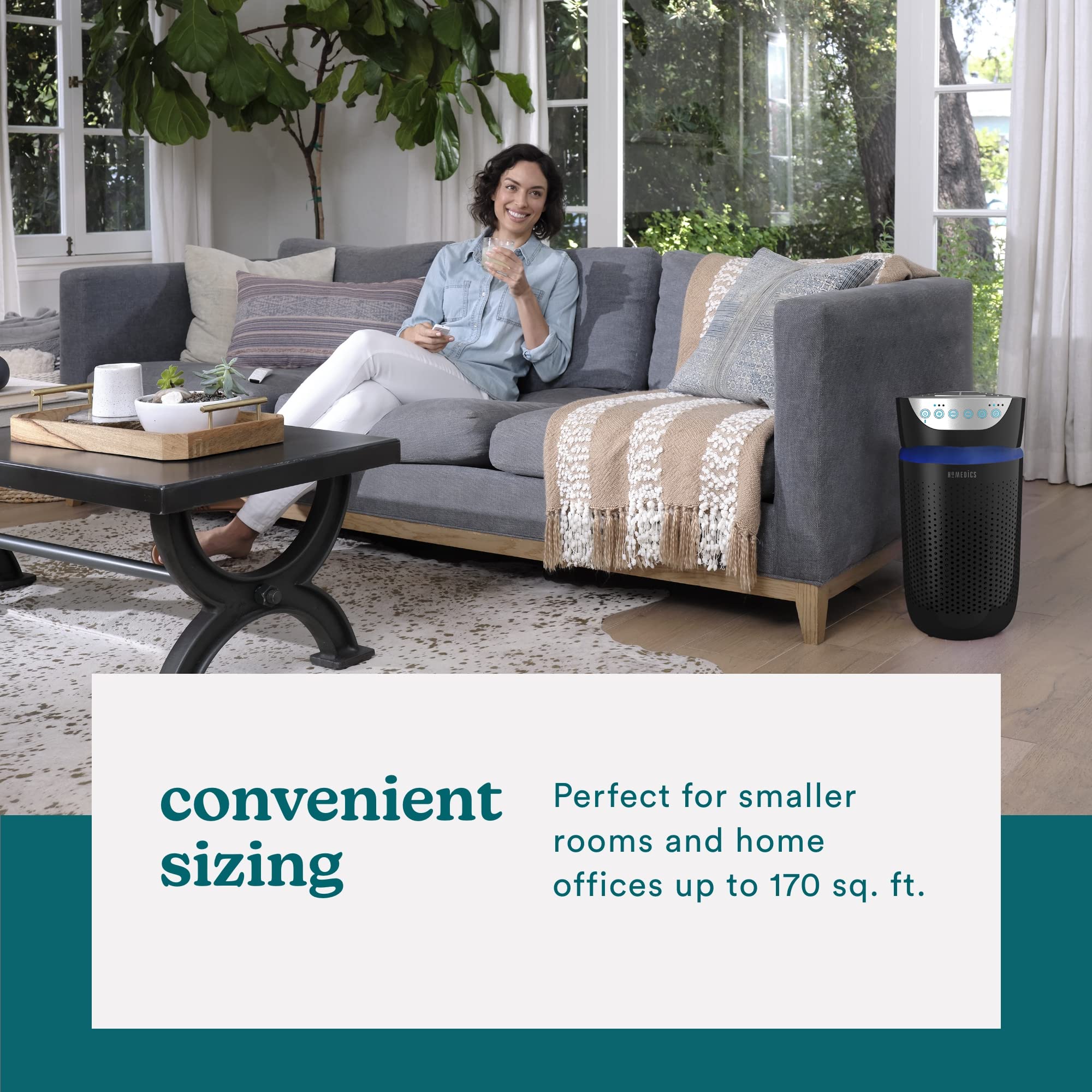 Homedics 5-in-1 UV-C Air Purifier, 360-Degree HEPA Filter, Small Room 170 sq ft, Black, Model AP-T20