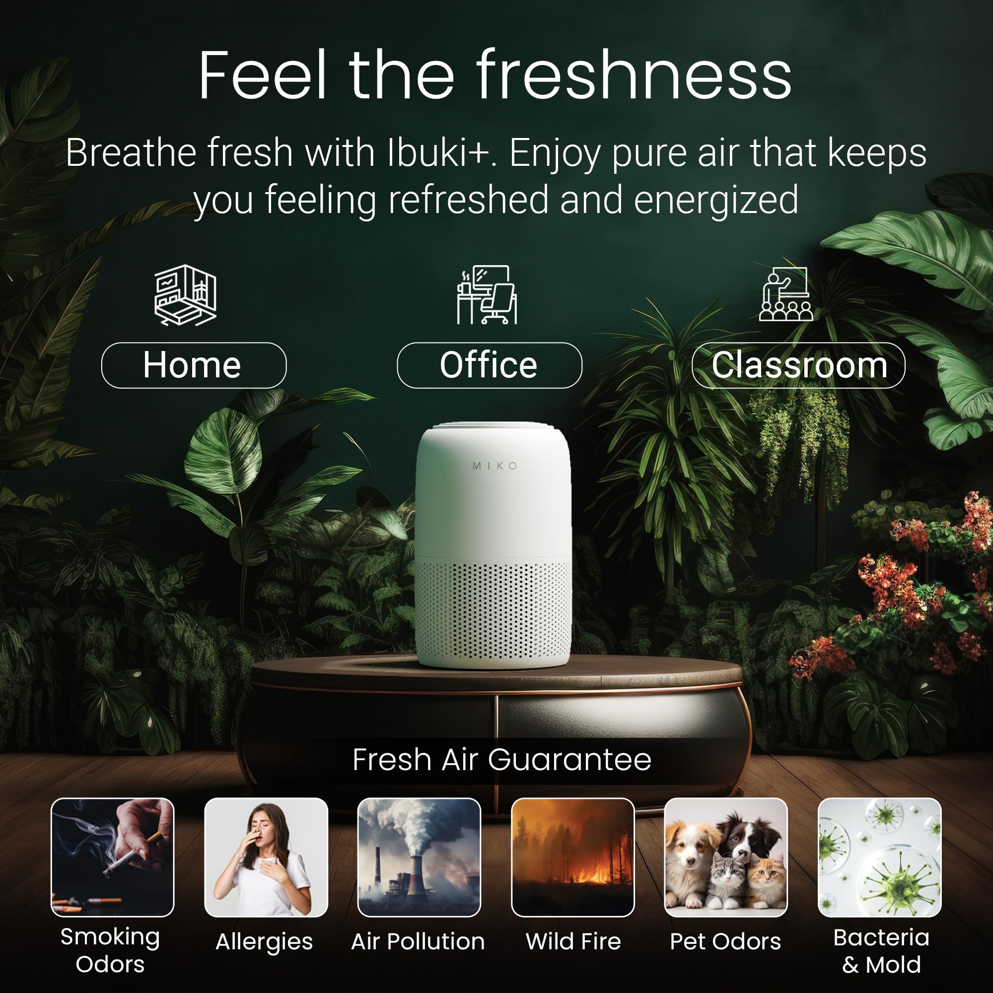 Miko Air Purifier For Bedroom With 3 In 1 Hepa Filter & Sleep Mode, Whisper Quiet, Covers Up To 1200 Ft, Smart Wi Fi App Control