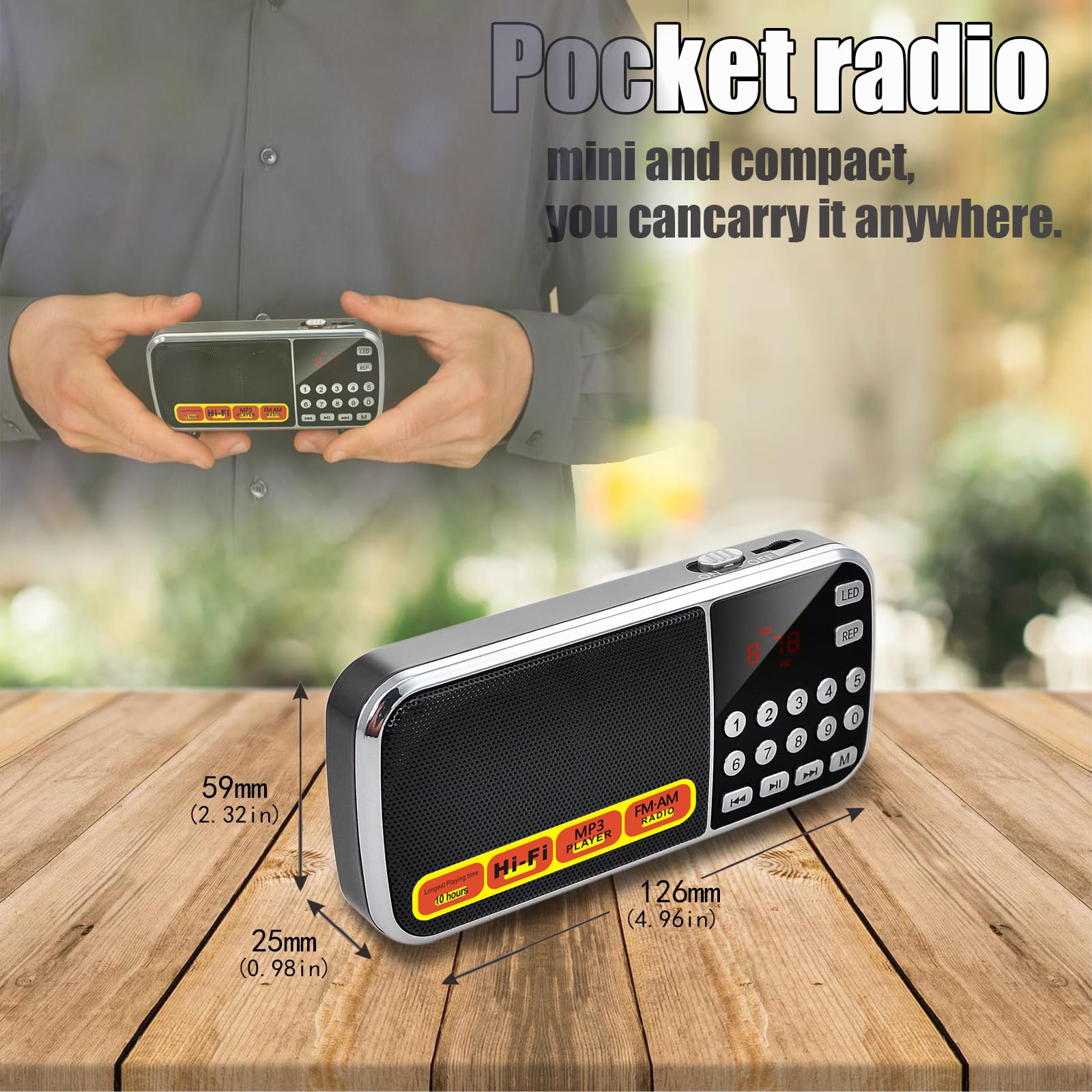 Boespatr Small Radios Portable Am Fm, Battery Powered Radio, Support Usb Flash Disk/Micro Sd Card Playback, Digital Buttons, Bas