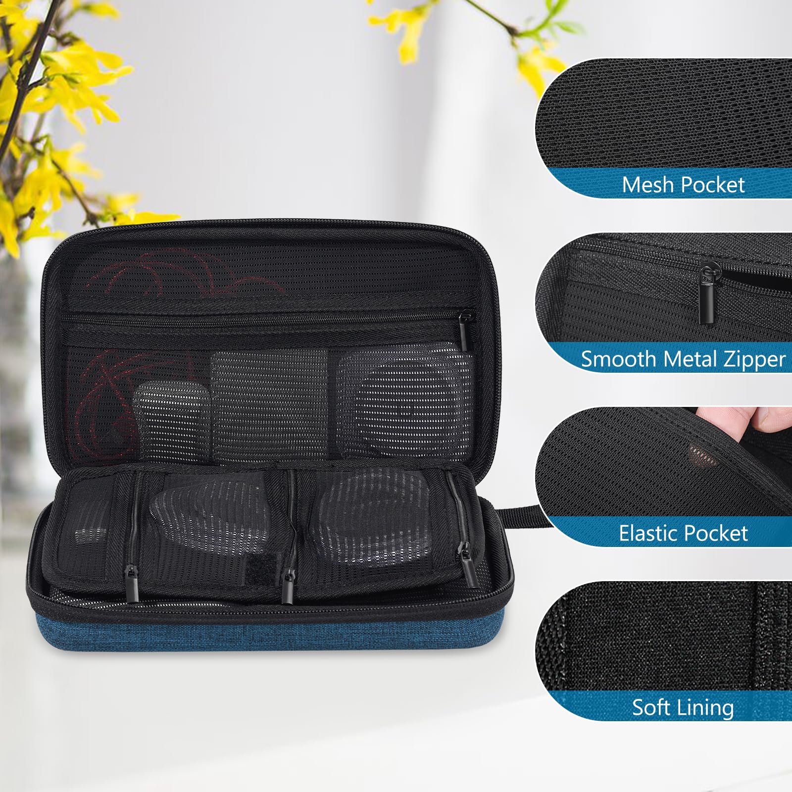 Procase Large Hard Travel Electronic Organizer Case For Macbook Power Adapter Chargers Cables Tech Organizer Hard Drive Usb Flash Disk Sd Card Portable Electronics Accessories Bag  Navy