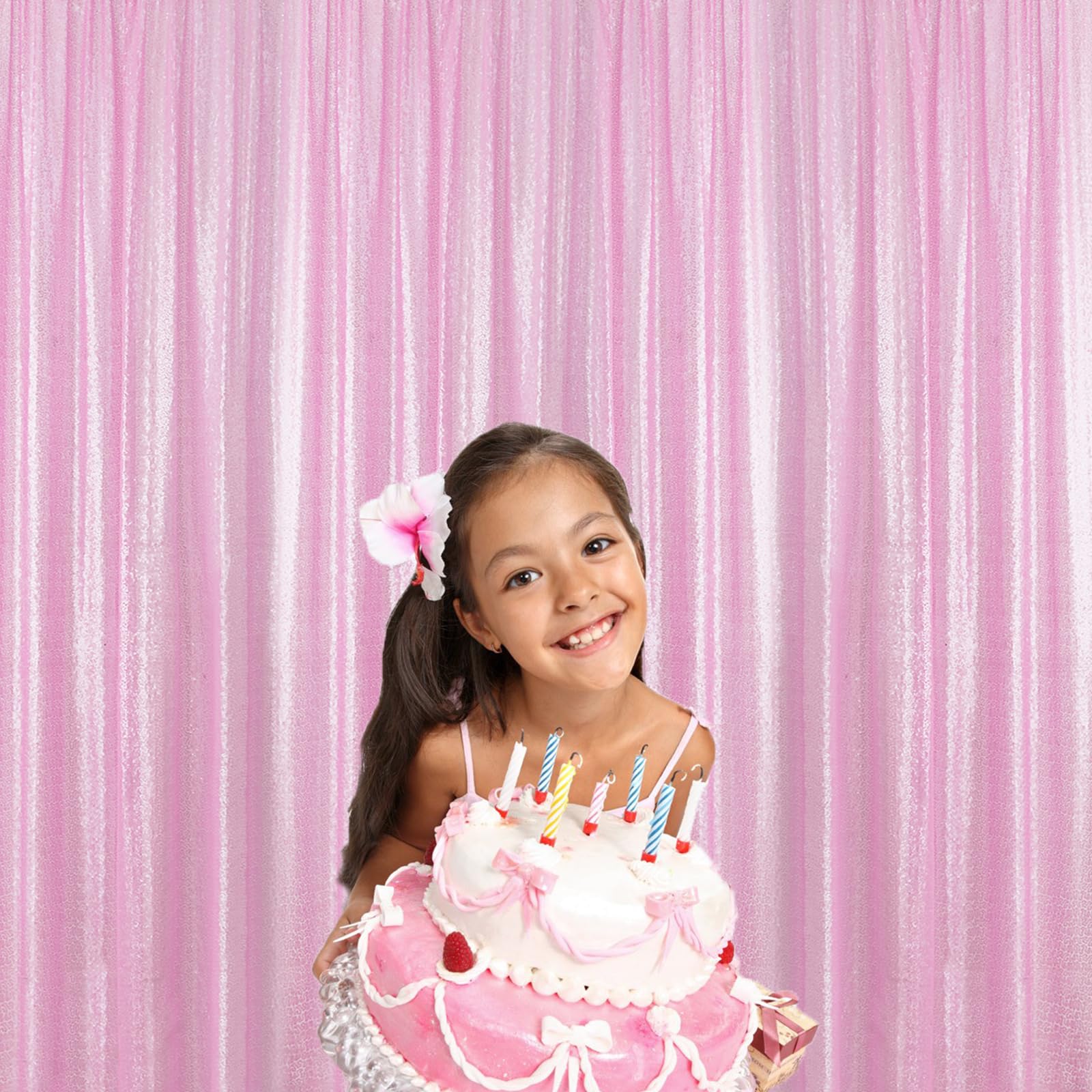 Sugargirl Matte Pink Sequin Backdrop Curtain 4 Panels 2Ftx8Ft Glitter Pink Background Drapes Sparkle Photography Backdrop For Pa