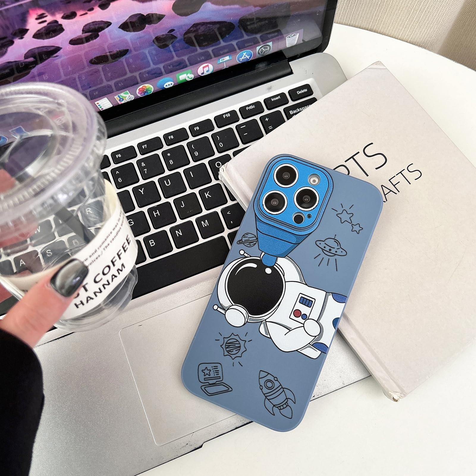 Yonds Queen iPhone 13 Pro Case Cartoon Astronaut Space Design Soft TPU Shockproof Blue