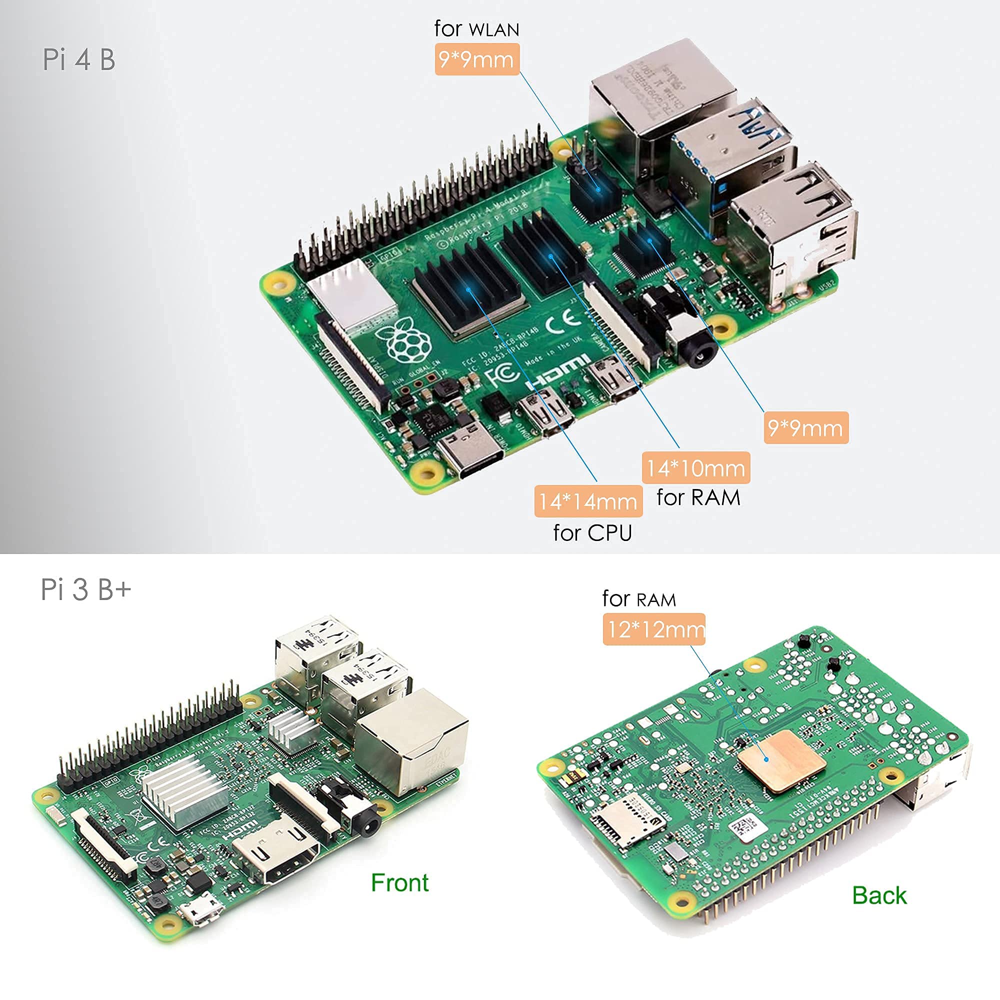 100 Pcs Raspberry Pi 4 Heatsink, Mazerpi Raspberry Pi Heatsink Set Aluminum Heatsink With 3M 8810 Thermal Pad Copper Heatsink Fo