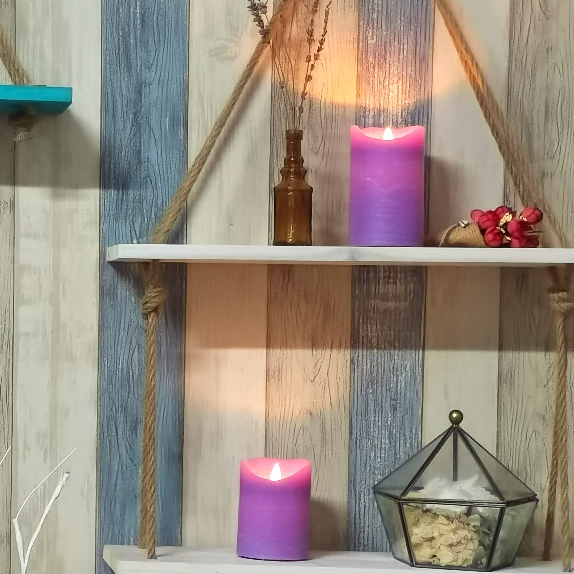 Battery Operated Flameless Led Candles Real Wax Pillar Candles With Remote Timer Electric Flickering Decorative Purple Wax Candl