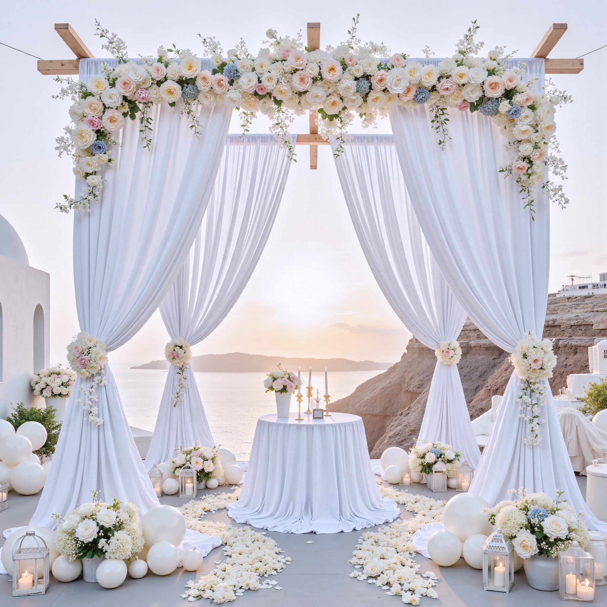 10 ft x 8 ft Wrinkle Free White Backdrop Curtain for Wedding Parties, Polyester Photography Backdrop Drapes for Birthday Parties