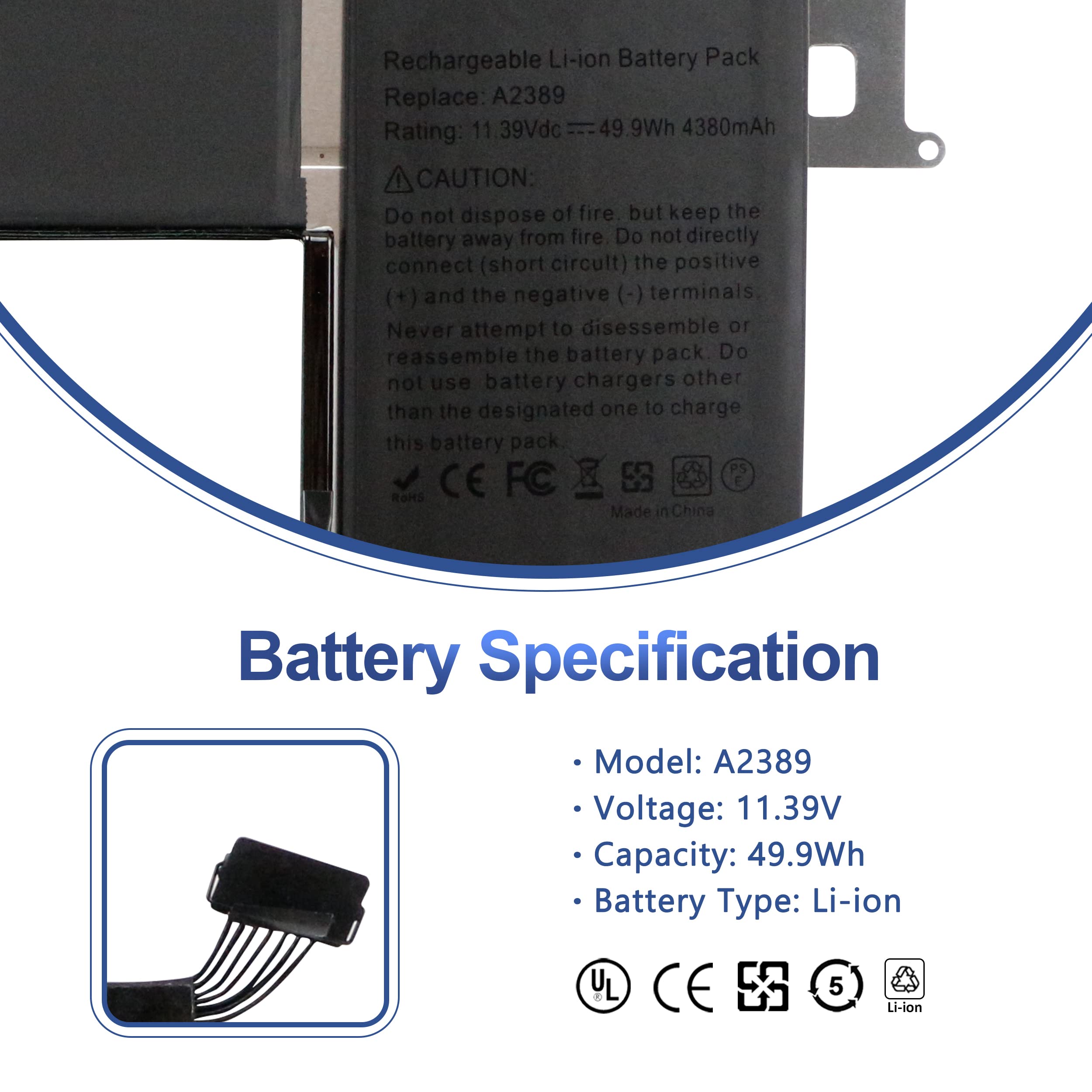 A2337 Battery Replacement, A2389 Battery Compatible With Macbook Air 13 Inch (M1, 2020) Emc 3598 Mgn53Ll/A Mgn83Ll/A Mgn63Ll/A M