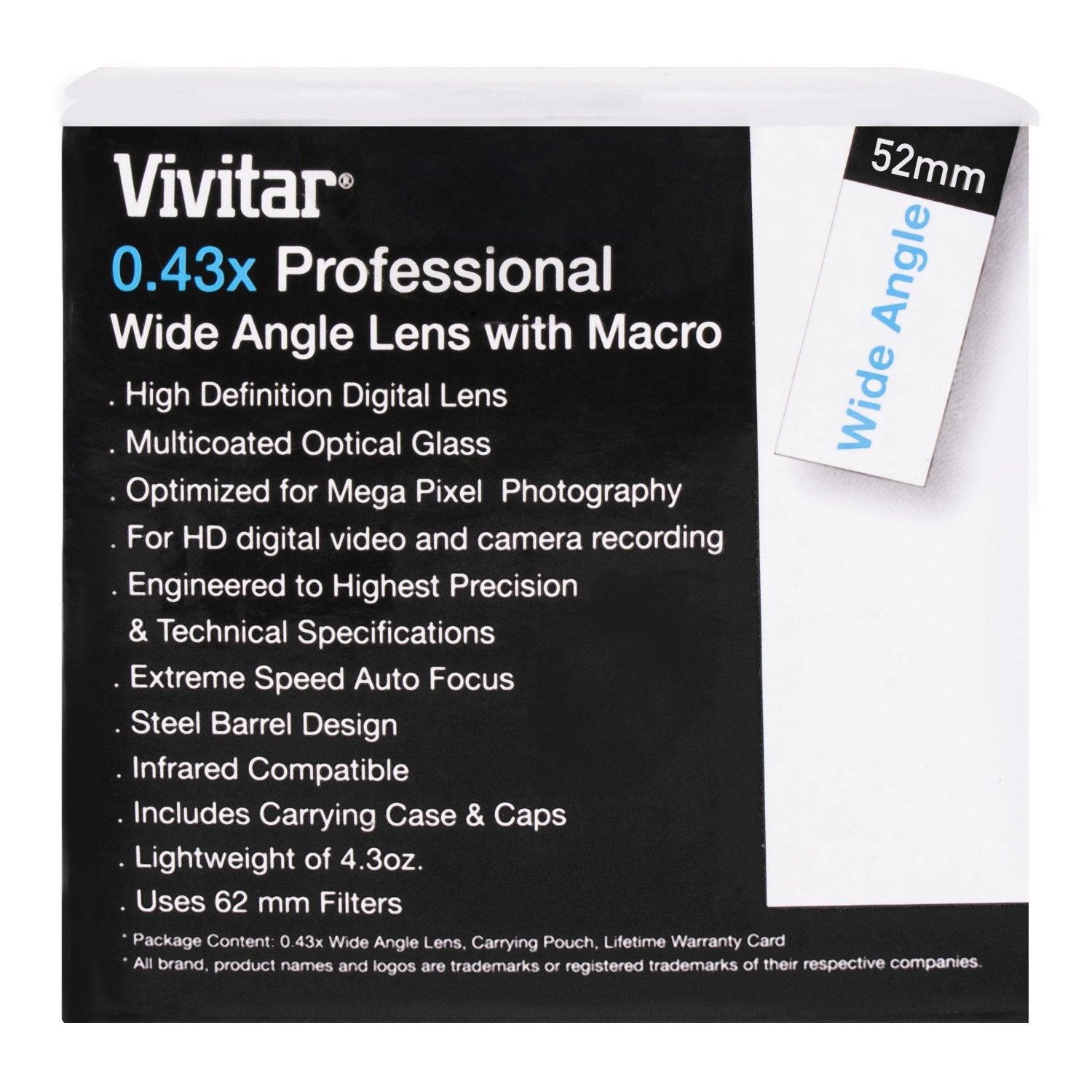 Vivitar .43X Wide Angle Clear Photography Lens 52Mm