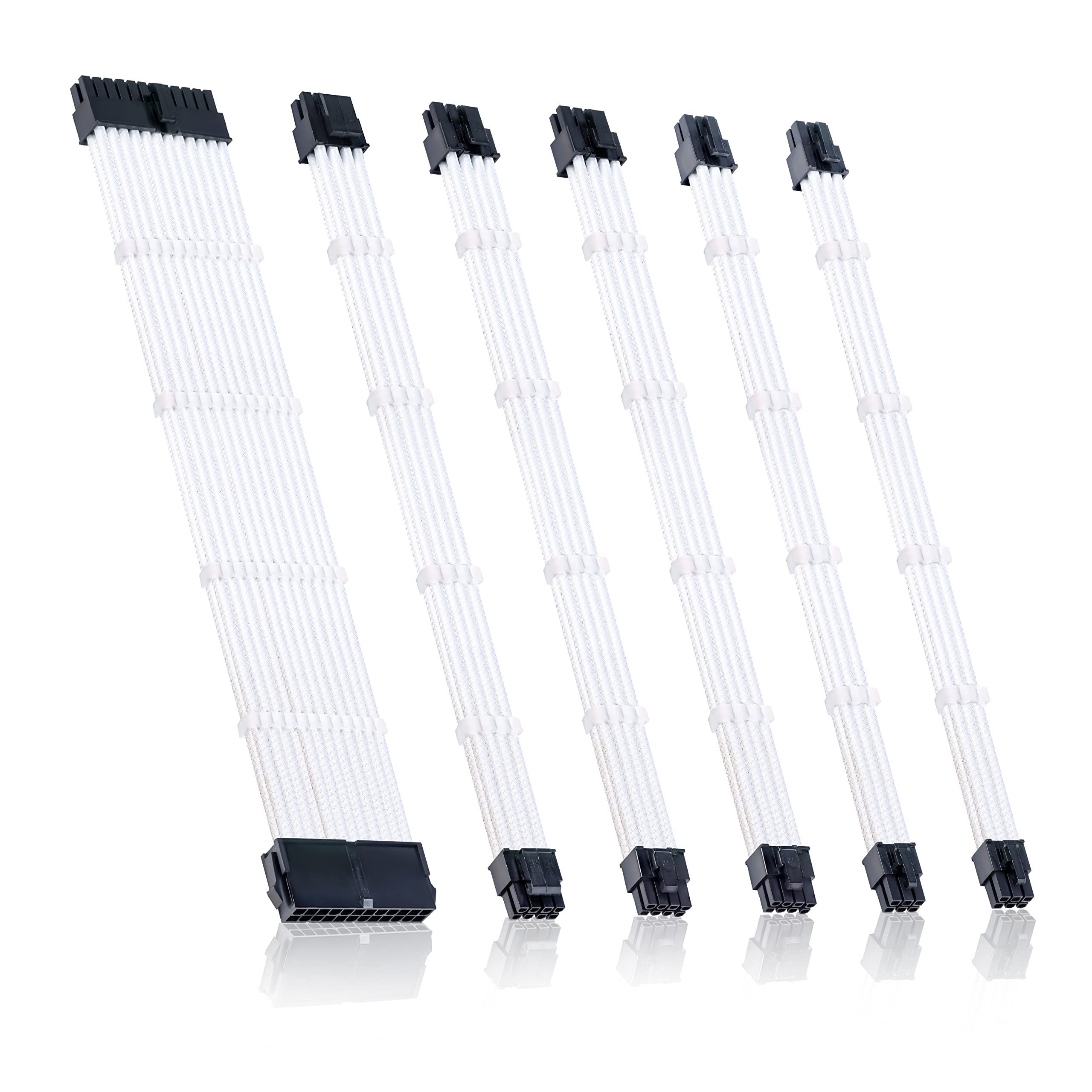 Clovertale Braided Atx Sleeved Cable Extension Kit For Power Supply Cable Kit, Psu Connectors, 24 Pin, 8 Pin, 6 Pin 4 + 4 Pin, 6 Pack, With Cable Comb 24 Pieces Set 24 Pin, 8 Pin, 6 Pin