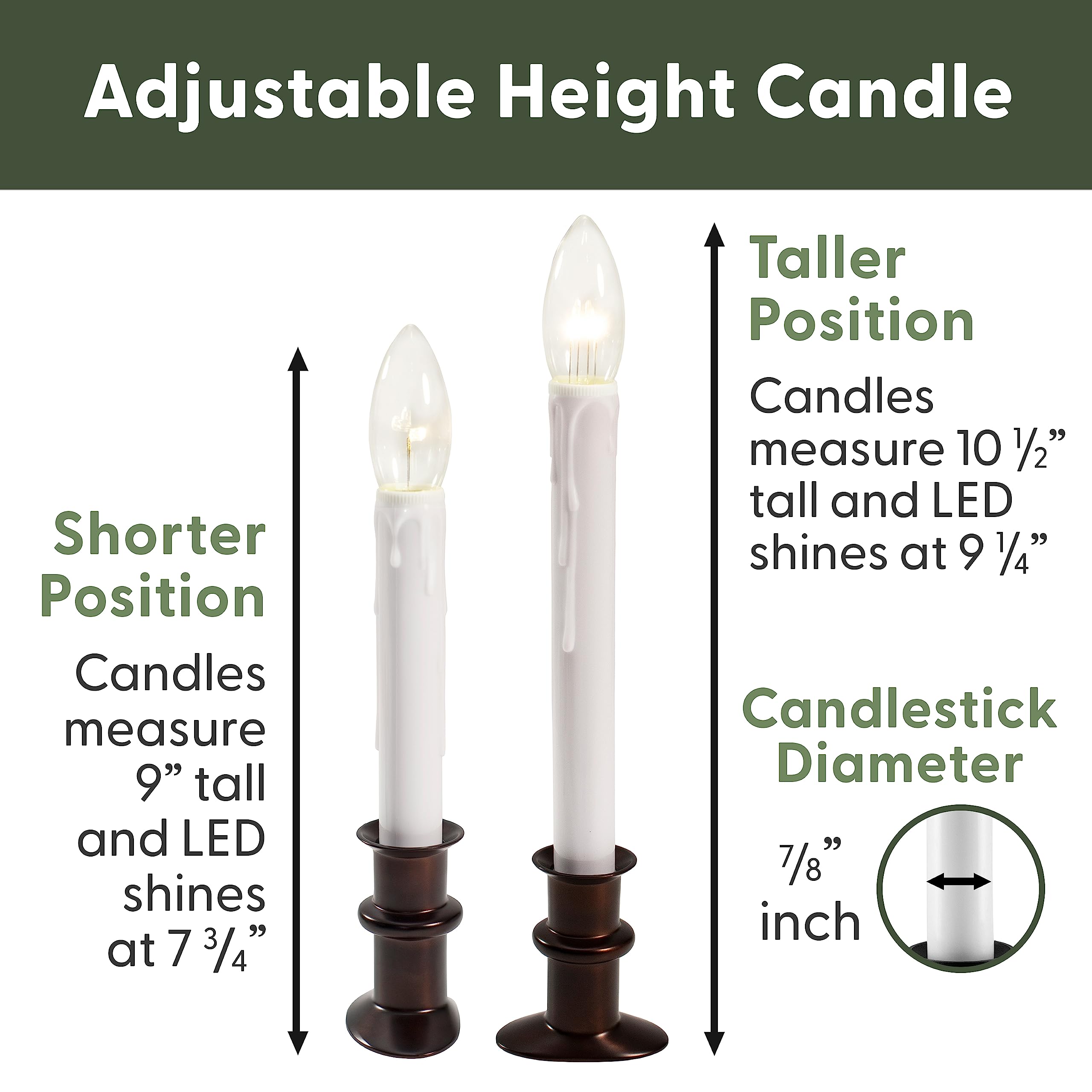 612 Vermont Ultra Bright Led Window Candles With Timer, Battery Operated, Slim Line Metal Base, Vt 2813 Aw 4R (Antique Bronze, P