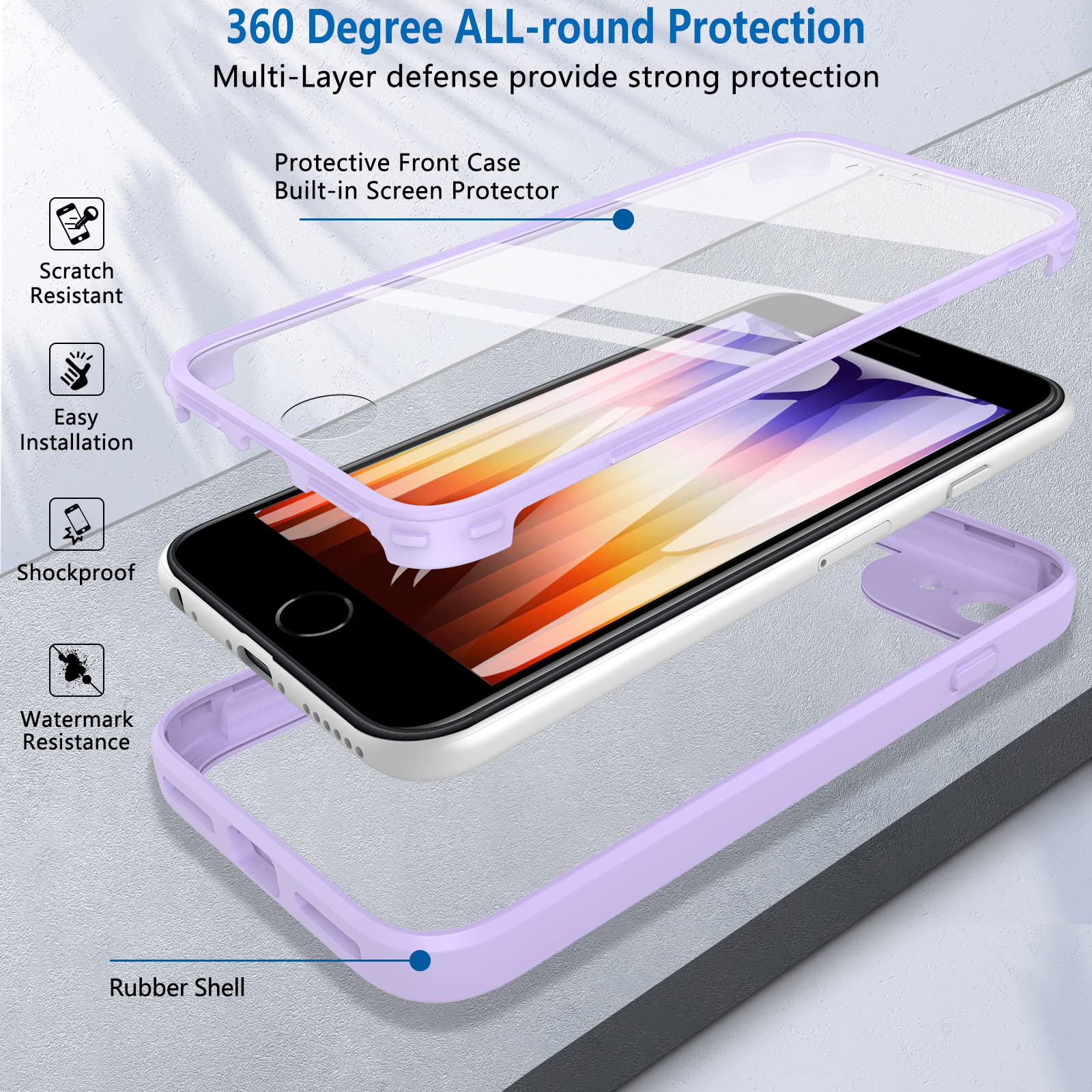 Case For Iphone Se 2022 (Se 3Rd Gen),Iphone Se 2020 Case, Iphone 8/7 Case, Built In Screen Protector 360 Full Body Shockproof Pr