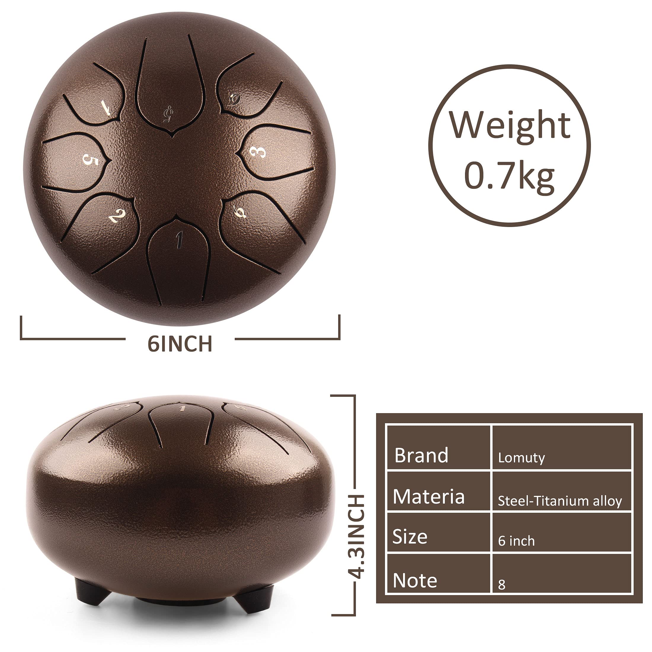 Lomuty Steel Tongue Drum Rain Chime, 8 Notes 6 Inch Rain Drum For Outside When It Rains, Chakra Tank Drum With Bag, Mallets, Fin