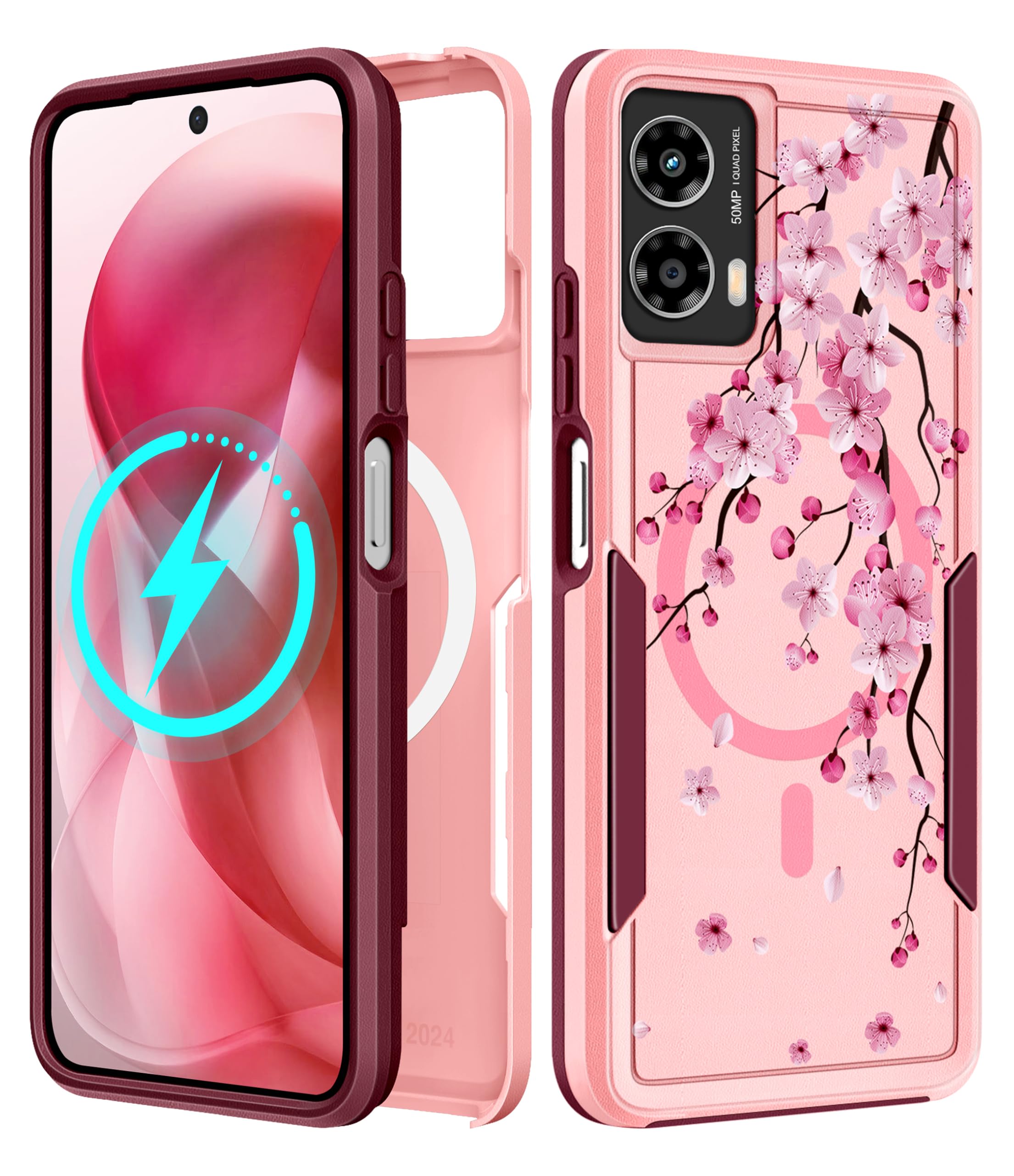 LISEVO for Moto G Power 5G 2024 Case - Compatible with MagSafe Women Girls Cute Magnetic Phone Cover Girly Kawaii Flower Blossom