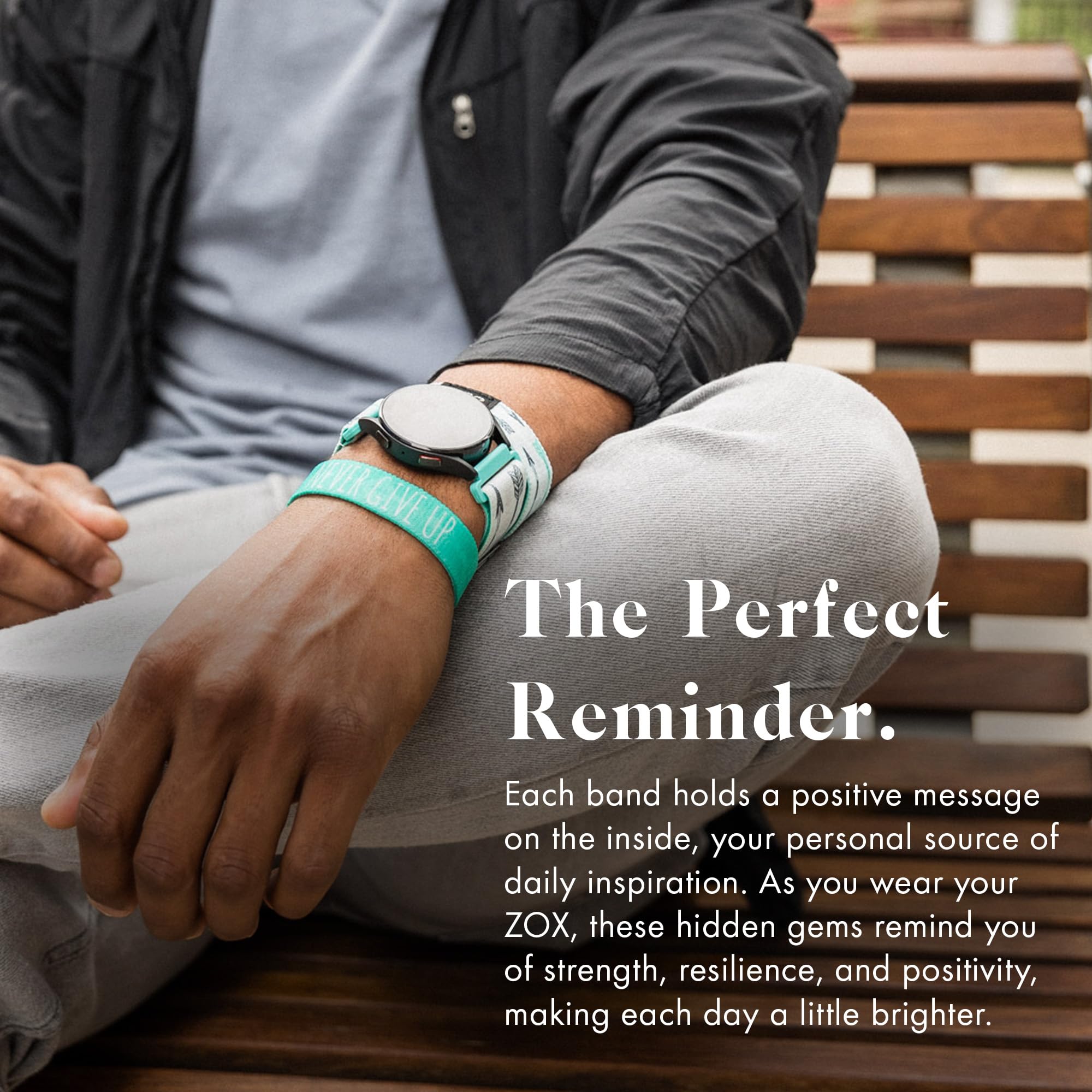 Zox Android Smart Watch Band - Never Give Up | Soft, Adjustable Elastic Band With Motivational Affirmations And Beautiful Artwor