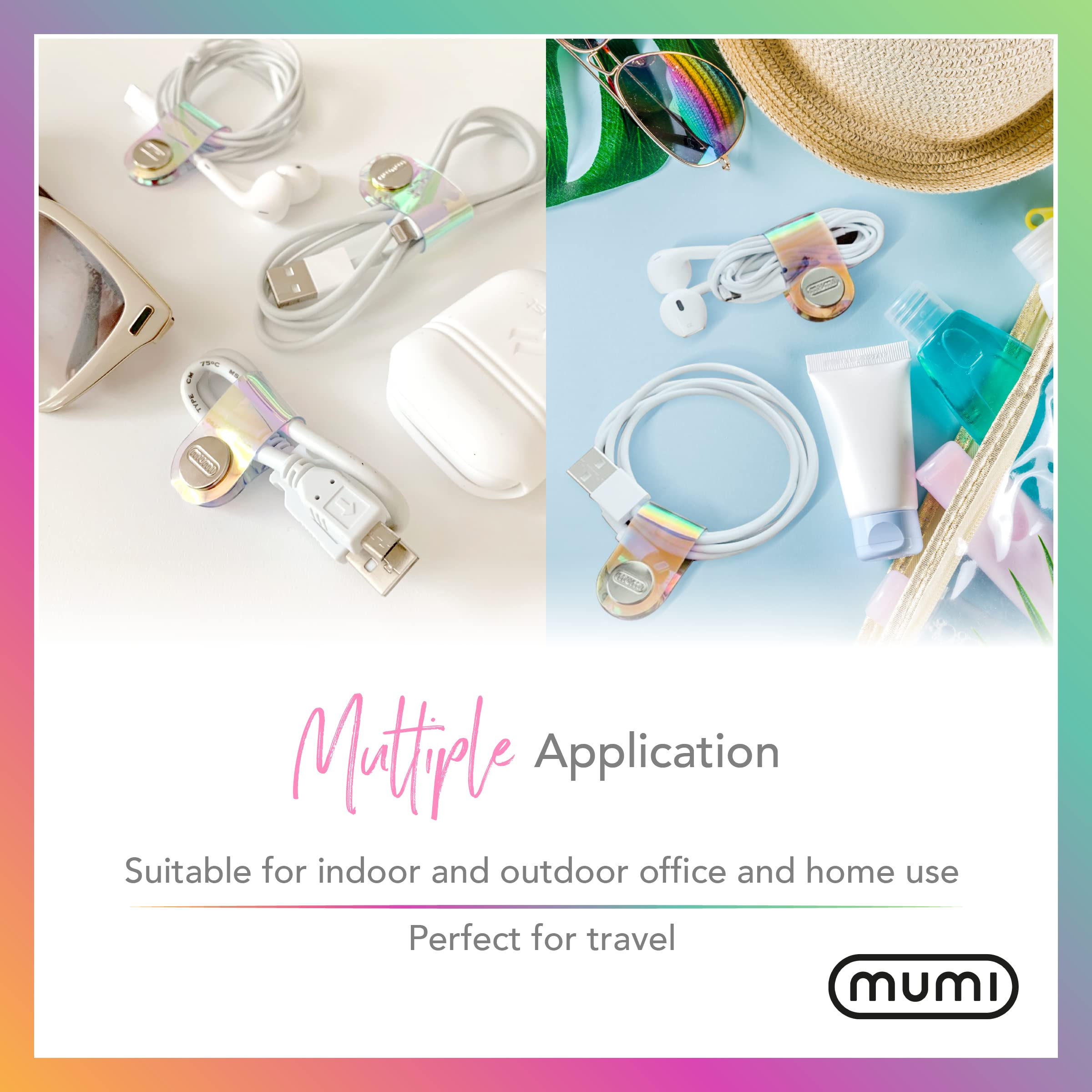 Mumi Holographic Cord Organizer   Cable Organizer   Stylish Cable Ties   Cord Wrap Cable Management   3.1 X 0.78 Inches Cable St