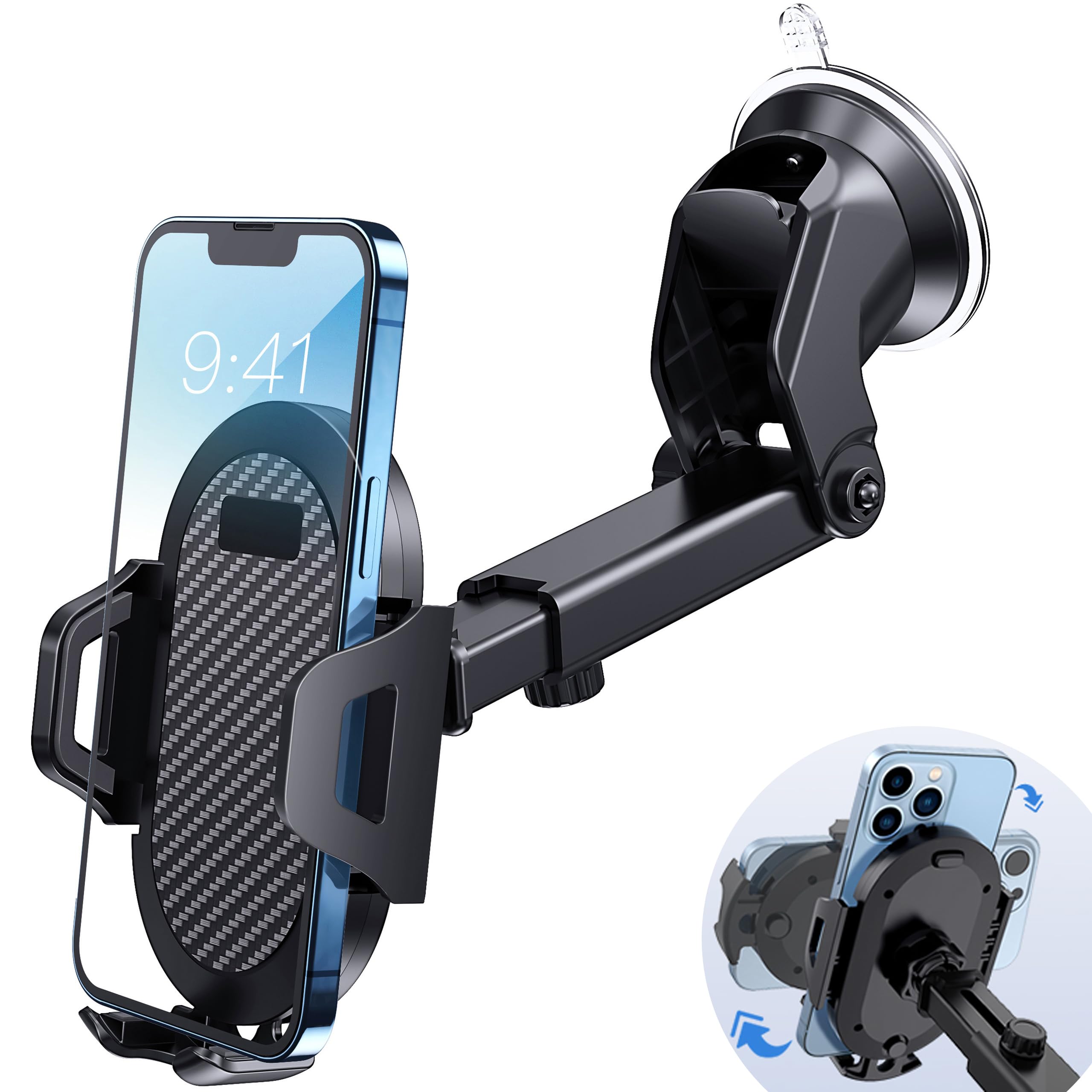Lusosh Universal Car Phone Holder, Strong Suction Cup Super Stable Phone Mount For Car Fit For Iphone 16 15 14 Pro Max All Smart