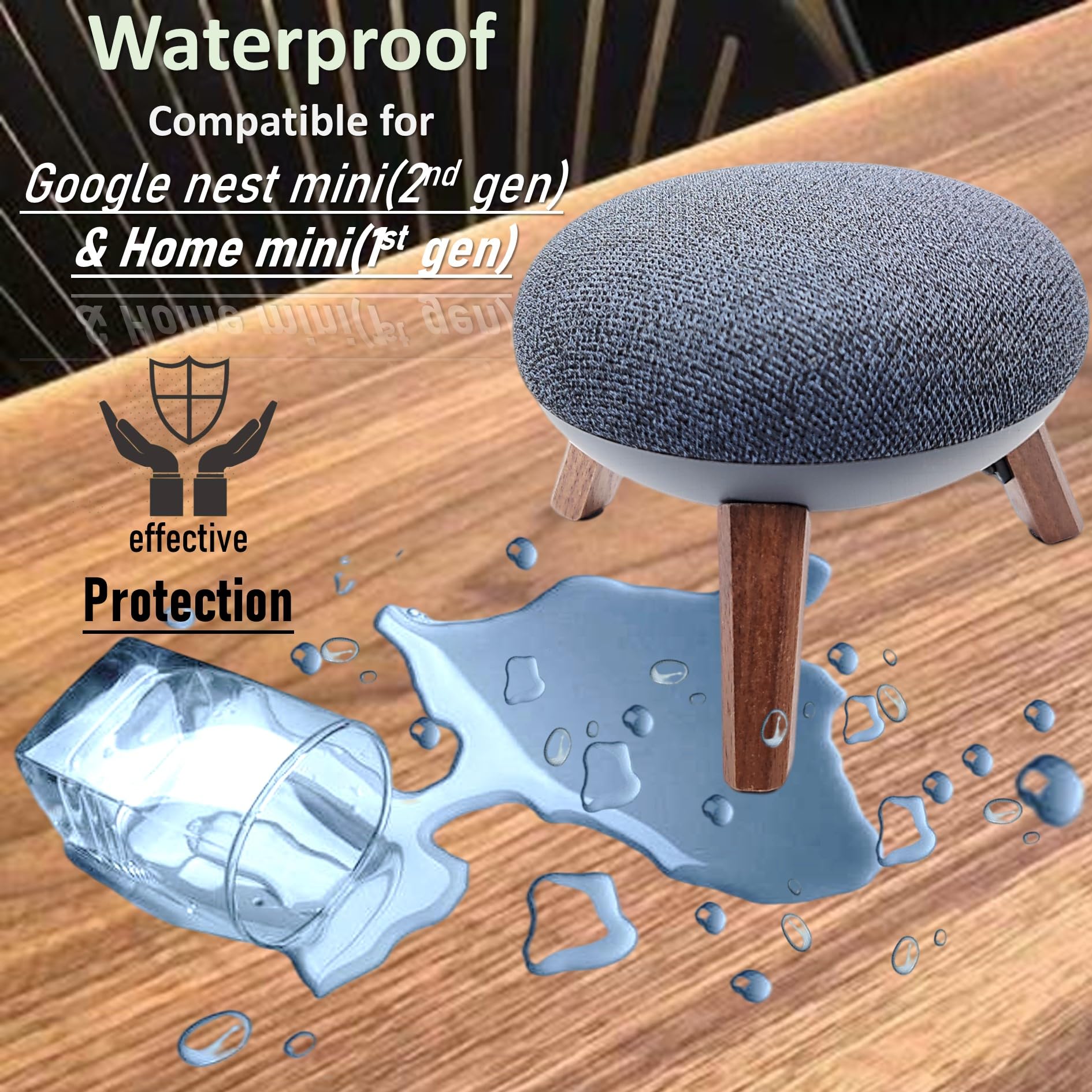 Real Wood Holder Compatible For Google Home Mini,Nest Mini(2Nd Gen),Small Secure Tripod Accessories For Speaker Better Sound,Sturdy Durable Stable Wooden Stand For Home Mini Smart Speaker(Walnut)