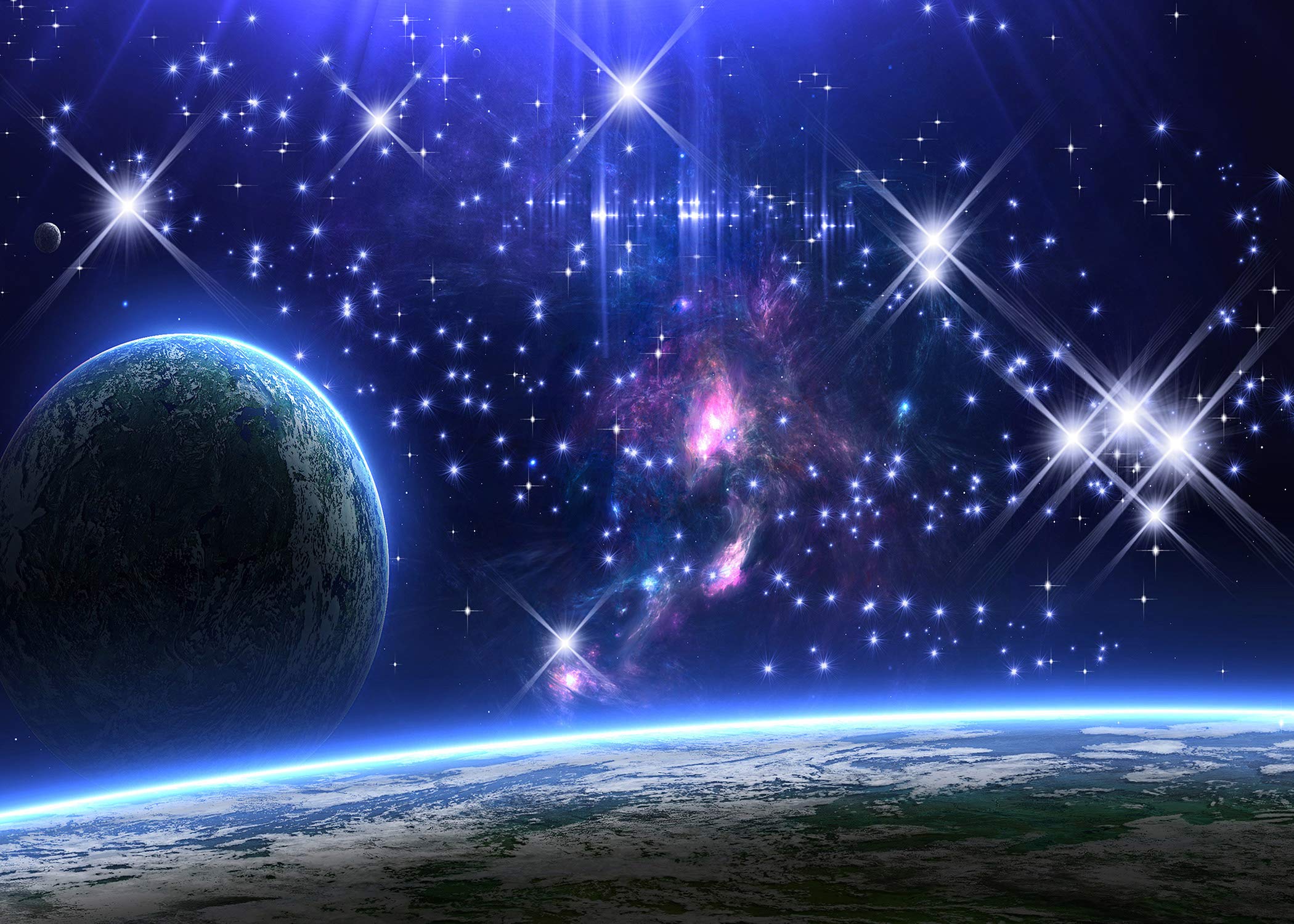 Galaxy Background Mtmety 7X5Ft Stars Sky Background Dark Blue Halo Glitters Stars Purple The Earth Props Photo Booth Studio Hxme