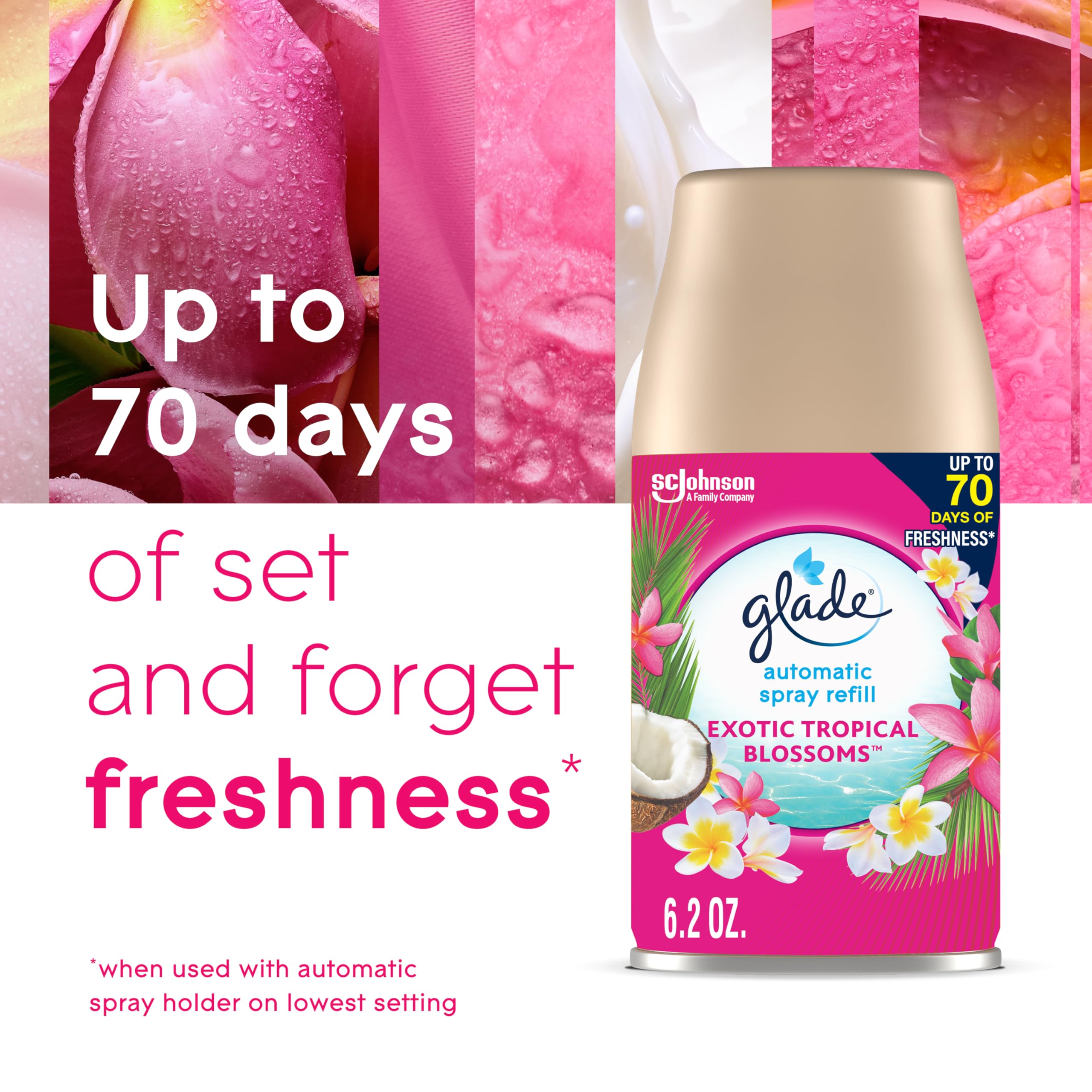 Glade Automatic Spray Refill And Holder Kit, Air Freshener For Home And Bathroom, Tropical Blossoms, 6.2 Oz, 2 Count
