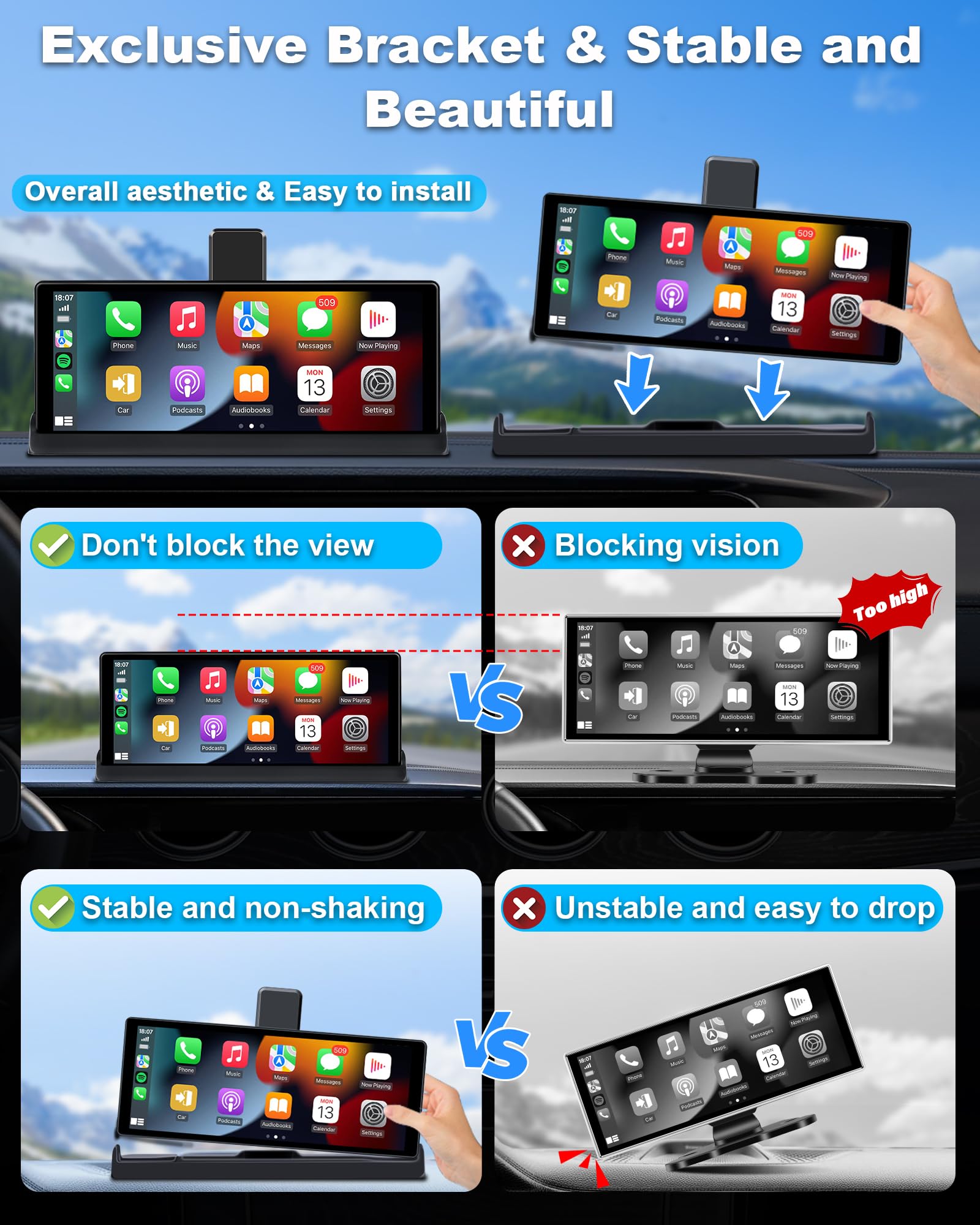 4K Apple Carplay With 350 Rotatable Camera 10.26'' Carplay Screen For Car Auto Brightness Wireless Carplay & Android Auto Naviga