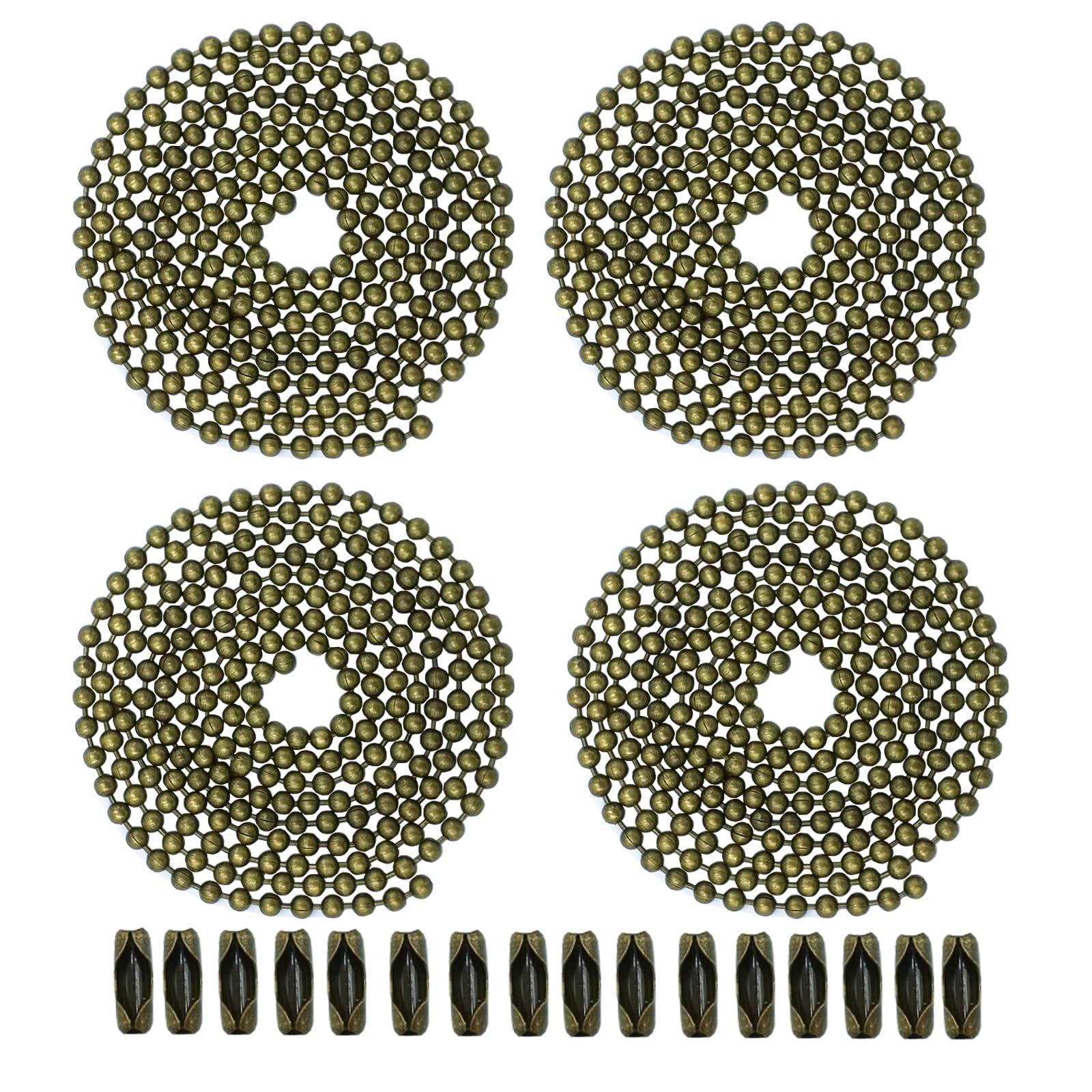 4 Pack Ceiling Fan Pull Chain Extender,Each Chain Length 39 Inch(1 Meter) With 8 Connectors,Standard 3 Mm Diameter Beaded Ball,