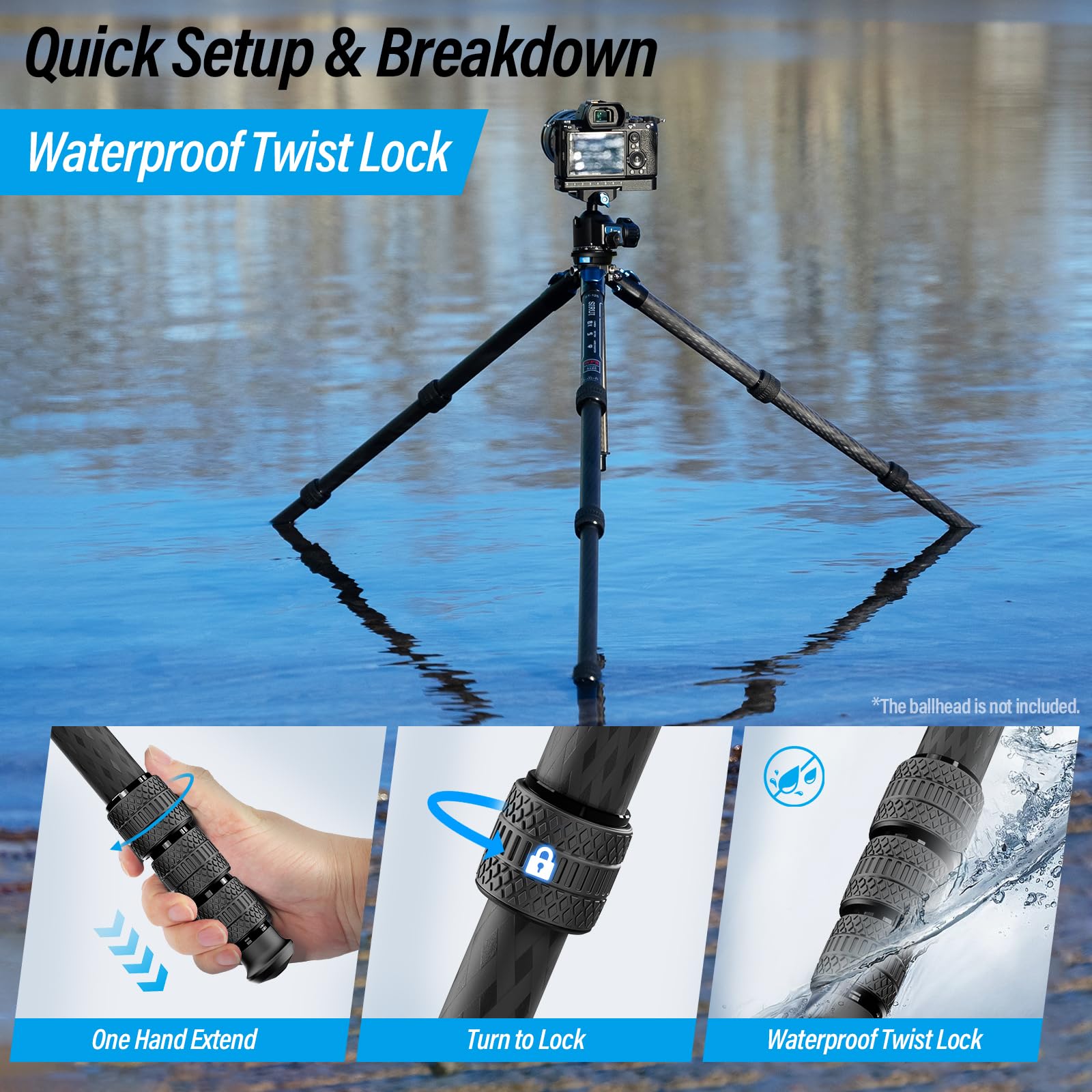 Sirui Am 124 Carbon Fiber Tripod With Triangular Center Column, 62.6' Compact Traveltripod For Camera, 4 Sections, Waterproof Twist Lock, Load 26.5Lbs
