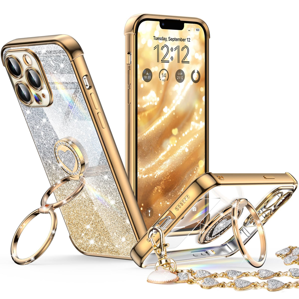 Xyz For Iphone 12 Pro Max Case With Stand, Phone Case With Double Ring Kickstand, Women Girls Bling Luxury Glitter Clear Phone C