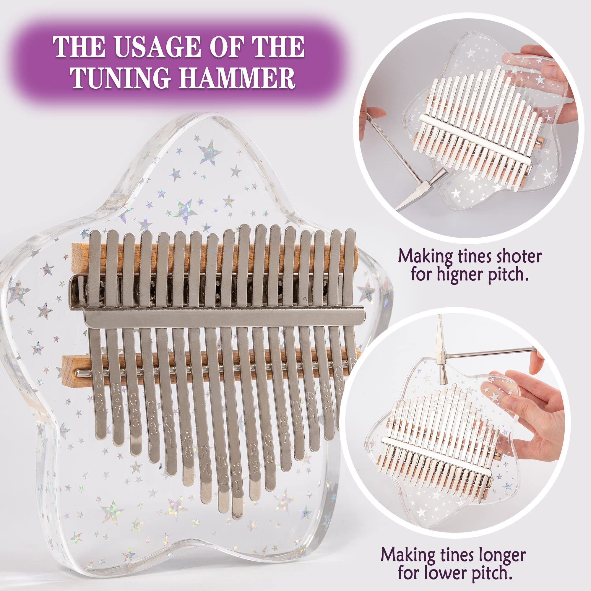LUCKIPLUS 17 Keys Kalimba Thumb Piano - Star Crystal Acrylic Portable Mbira for Kids & Adults - Perfect Christmas Gift with Tune Hammer & Instructions