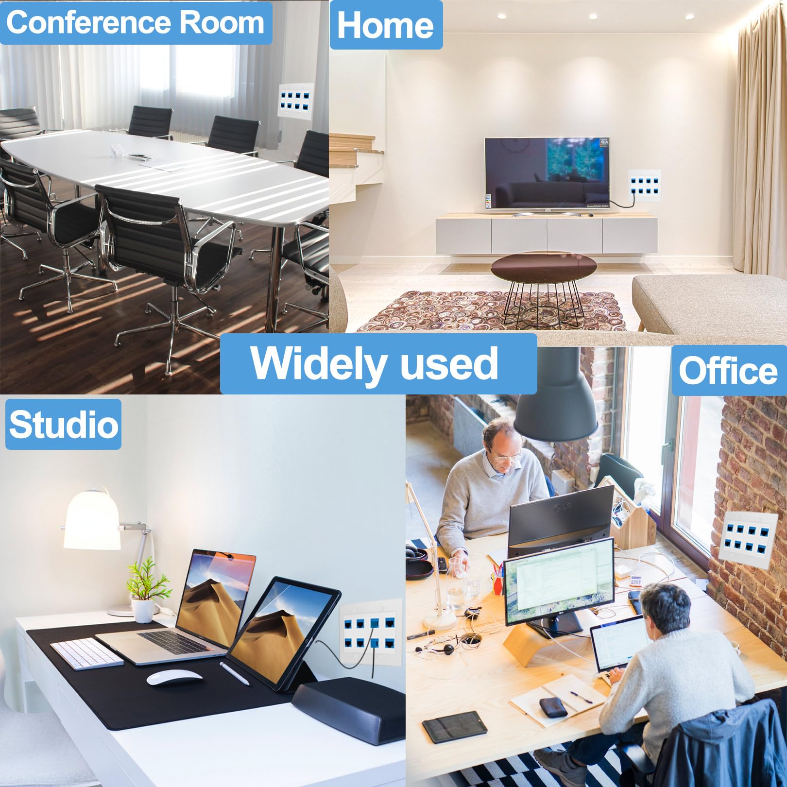 8 Port Ethernet Wall Outlet Plate Cat6 Jack Rj45 Keystone Network Cables Inline Coupler Wires Connector Date Box Cover With 2Gan