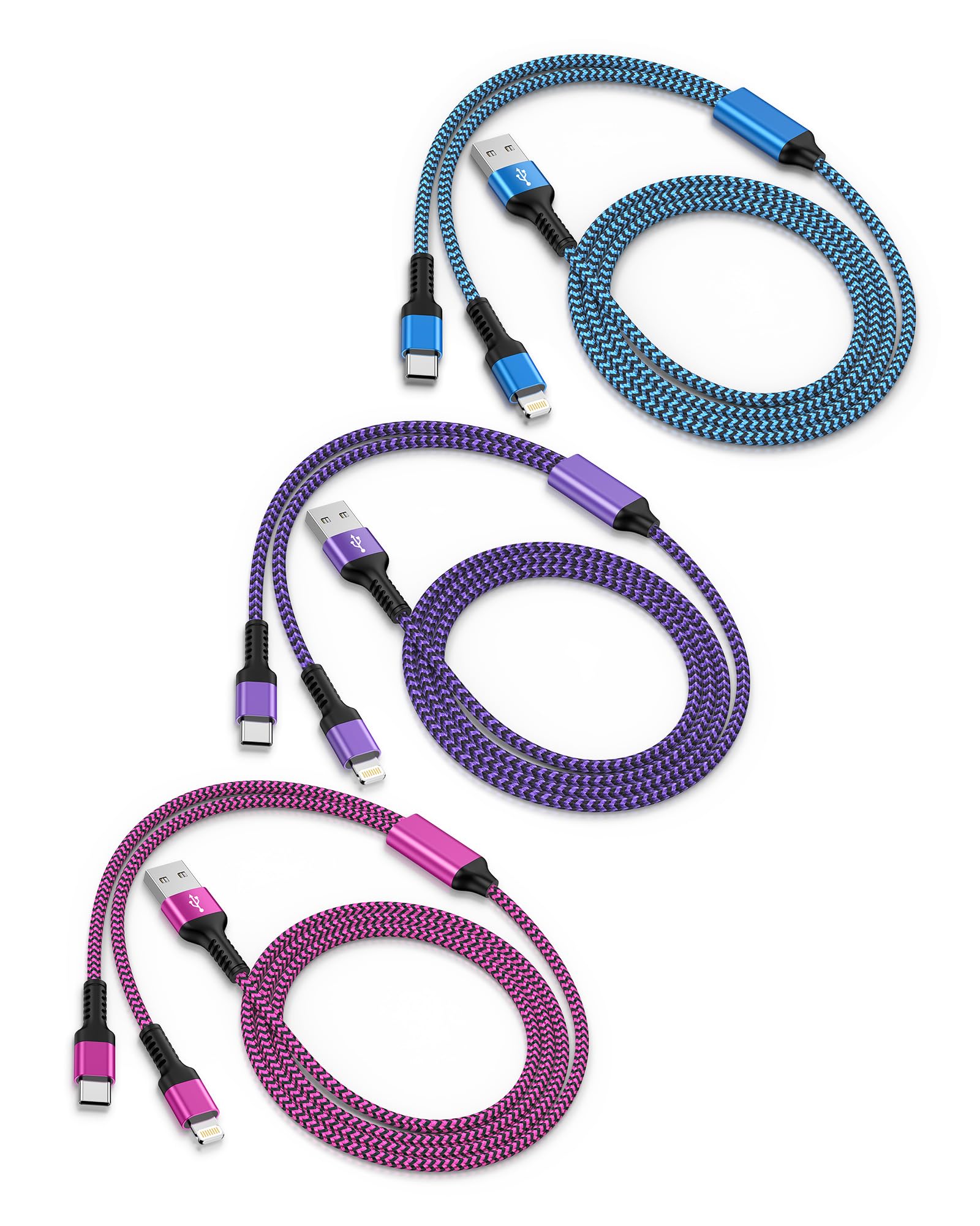 3Pack 4Ft Apple & Android Usb To Lightning & Usb C 2 In 1 Fast Charger Cable For Iphone 15 14 Pro Max Plus 13 12 11, Samsung Gal