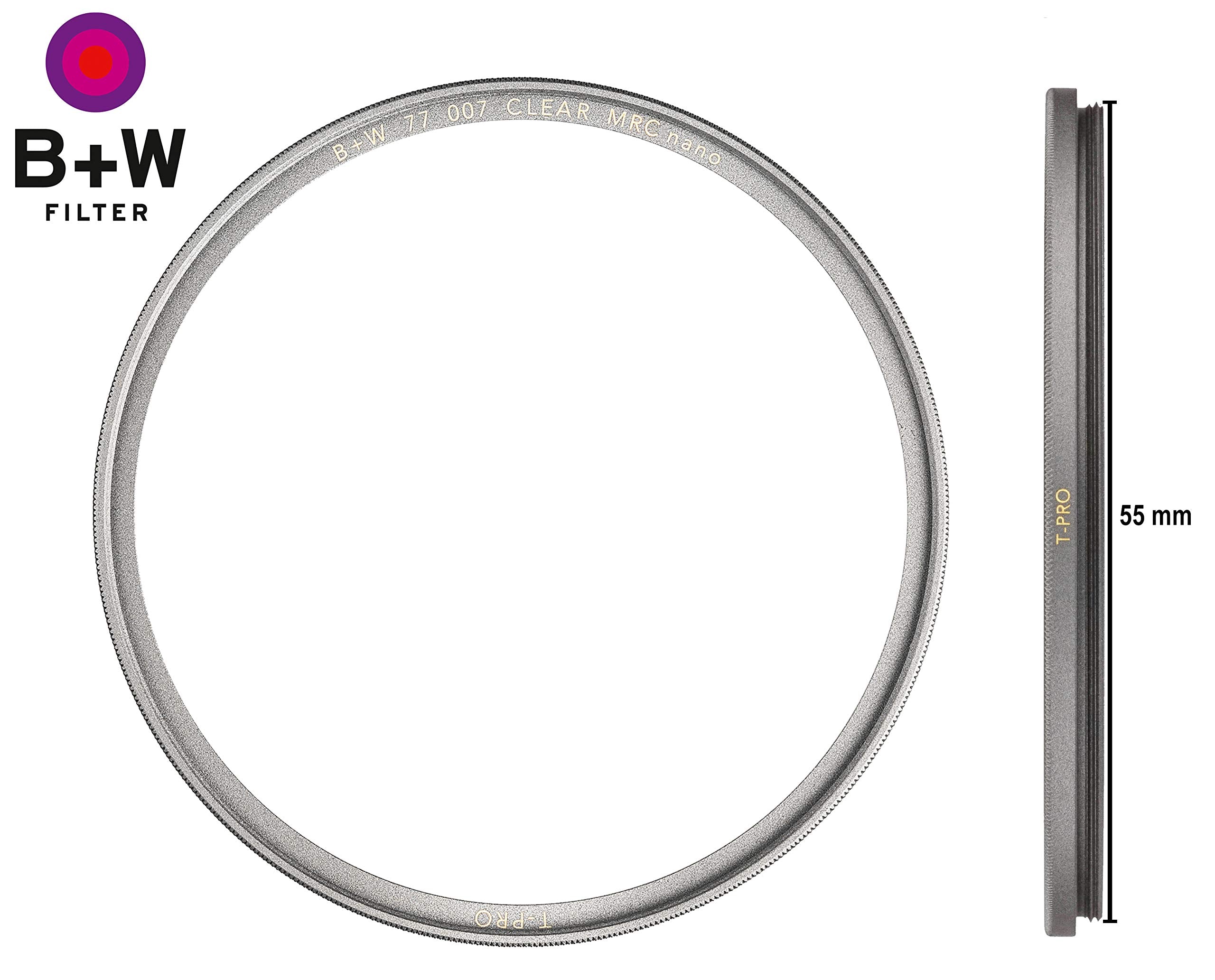 B+W T Pro 007M Clear Filter, 16 Layers Multi Resistant And Nano Coating, 55 Mm, Titanium
