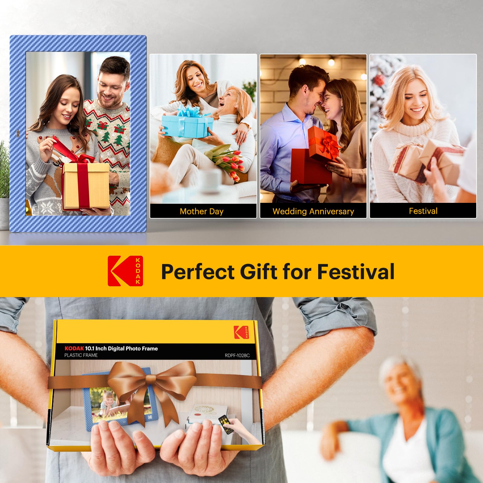 Kodak 10.1 Inch Digital Picture Frame With Remote Control, Ips Screen Hd Display, Auto Rotate, Wall Mountable, Programmable Auto