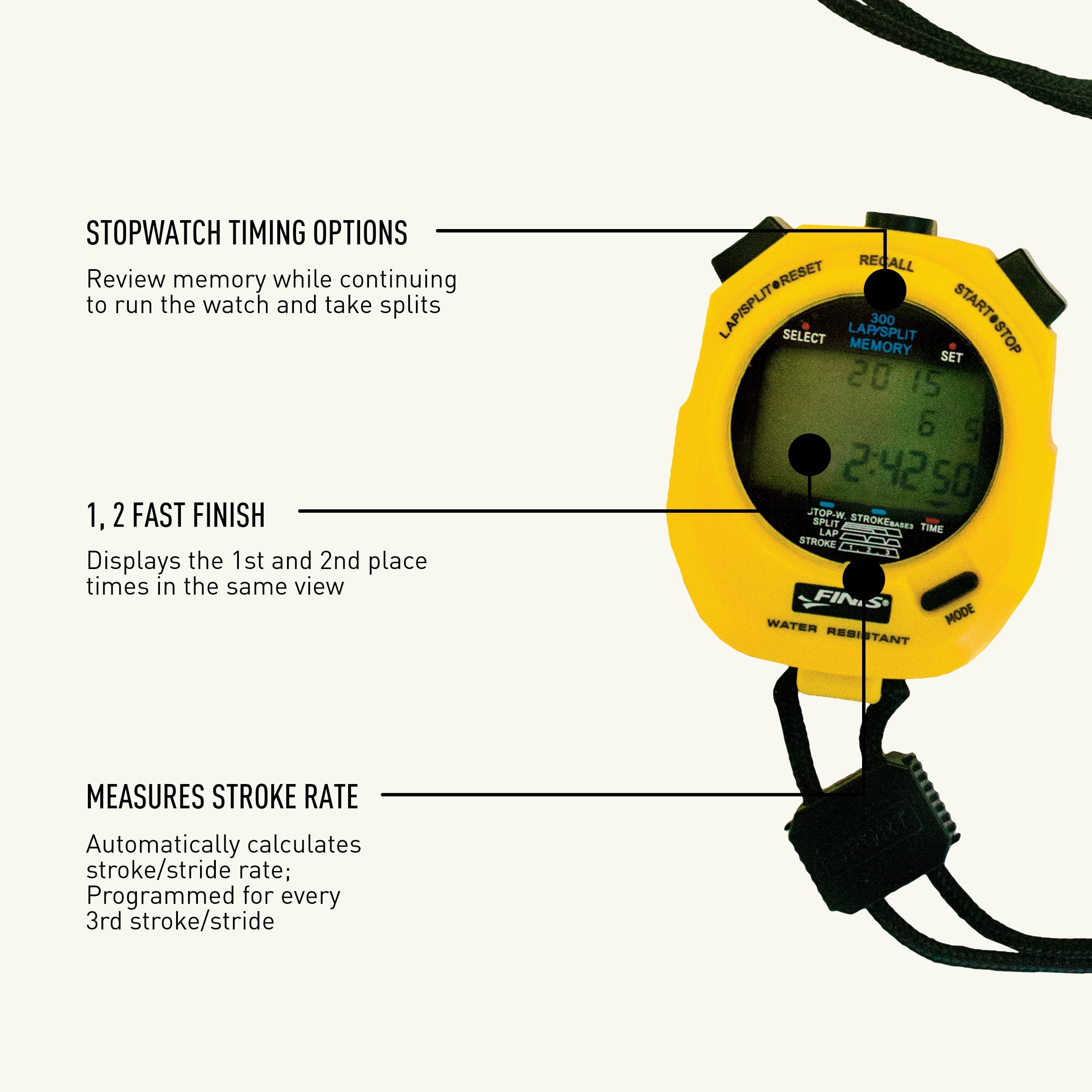 Finis Waterproof Stopwatch   Stopwatch Timer For Coaches And Athletes   Perfect Addition To Swim Gear And Pool Accessories   3 X 300, Yellow