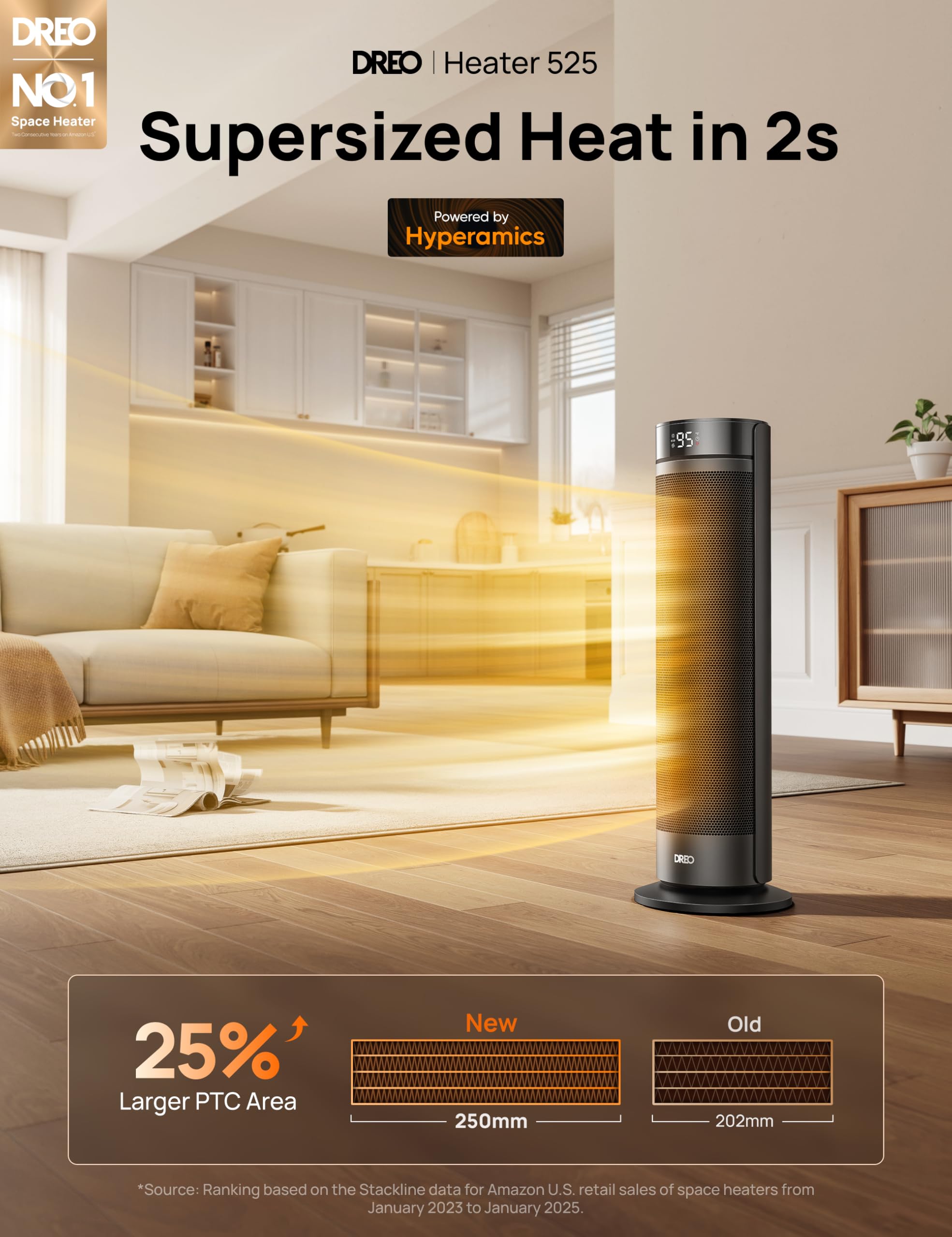 Dreo Space Heater For Large Room, 23 Inch Electric Heaters For Indoor Use, 8 Safe Protection Tower, 70 Oscillation, Ptc Ceramic