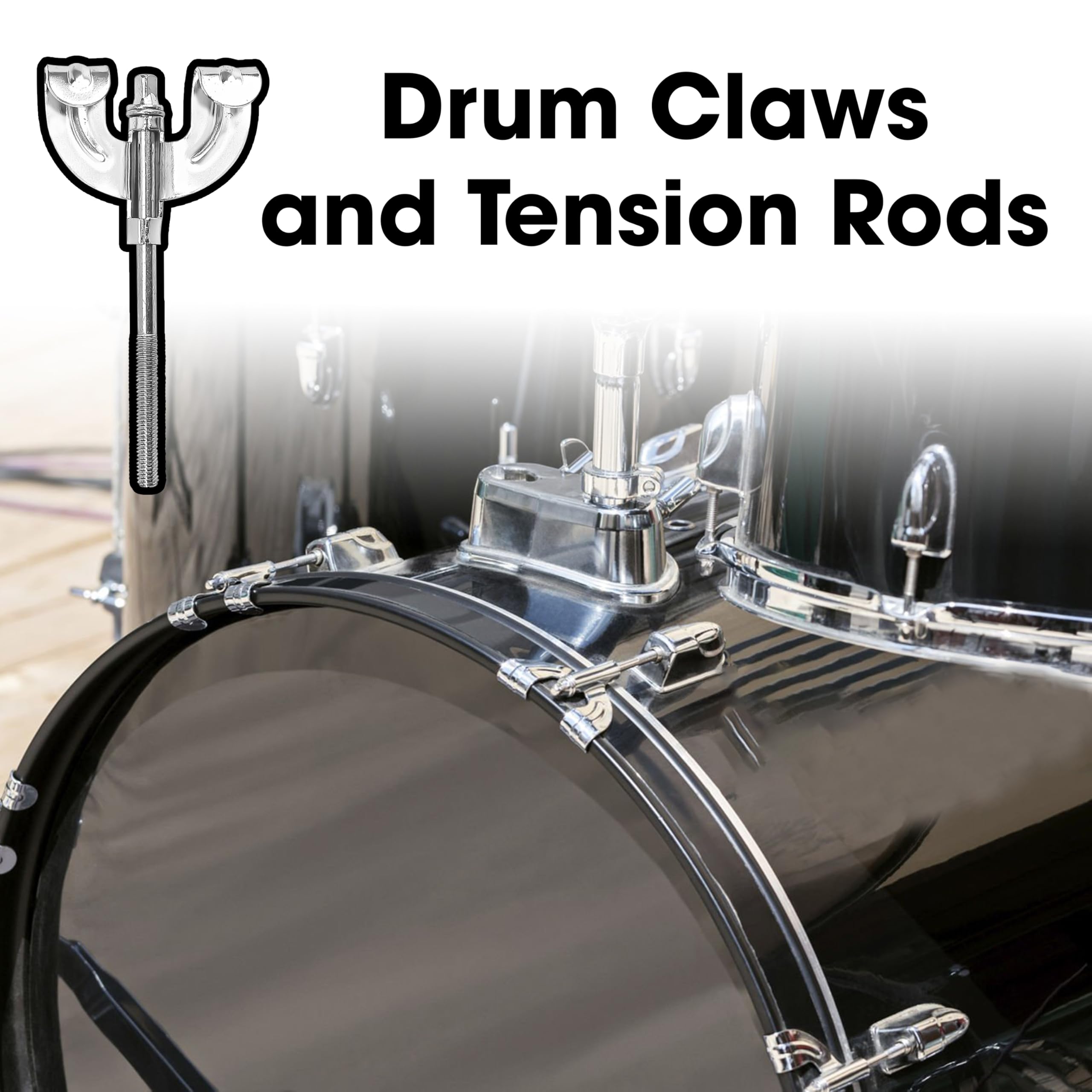8-Pack Chrome Bass Drum Claws And Tension Rods Set, Percussion Instrument Accessories Part Replacement For Drum Hardware Hook Sc