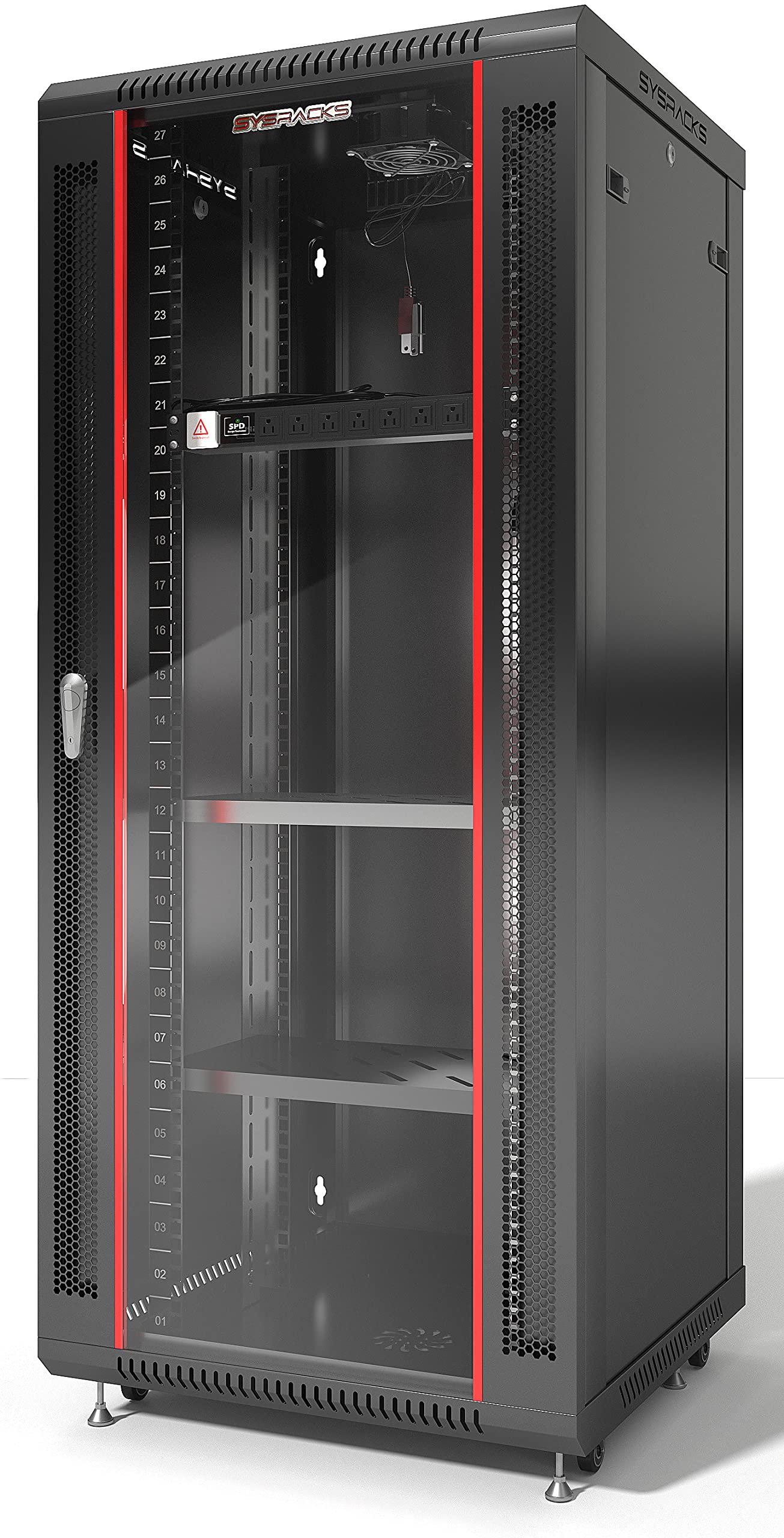 Server Rack   27U Wall Cabinet   Wall Mount Rack Enclosure With Fans   Audio Rack   Network Rack   24 Inch Depth Av Cabinet   With Casters   Pdu   Shelf   Locking Cabinet   Black (27U 24'X24'X51')