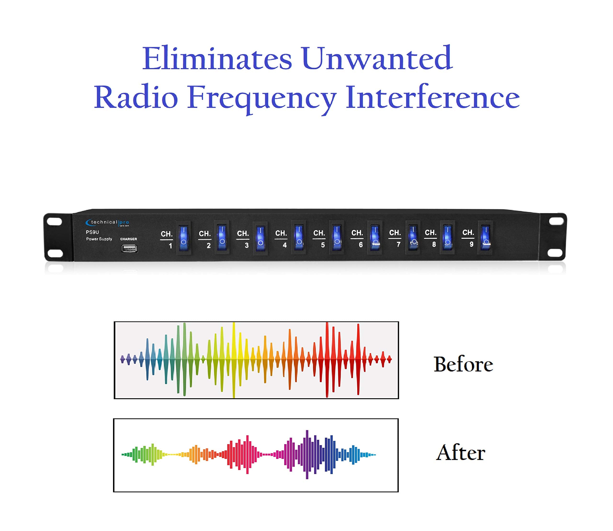 Technical Pro Ps9U 1U Rack Mount Dj Pro Audio Power Supply W/Usb Charging Port