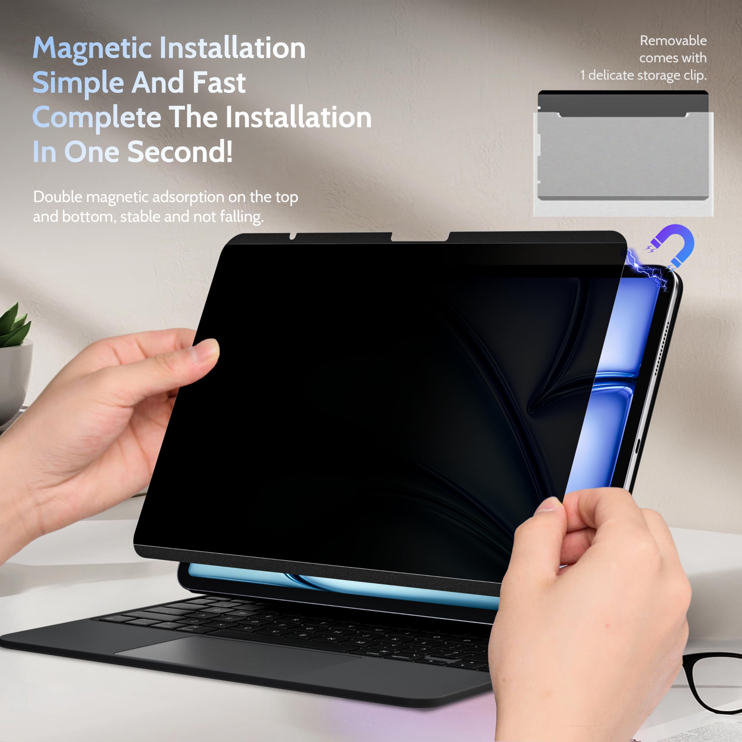 Peslv 4 Way Magnetic Privacy Screen For Ipad Air 6Th 13 Inch 2024,360 Removable Anti Blue Light Glare Spy Private Filter, High S